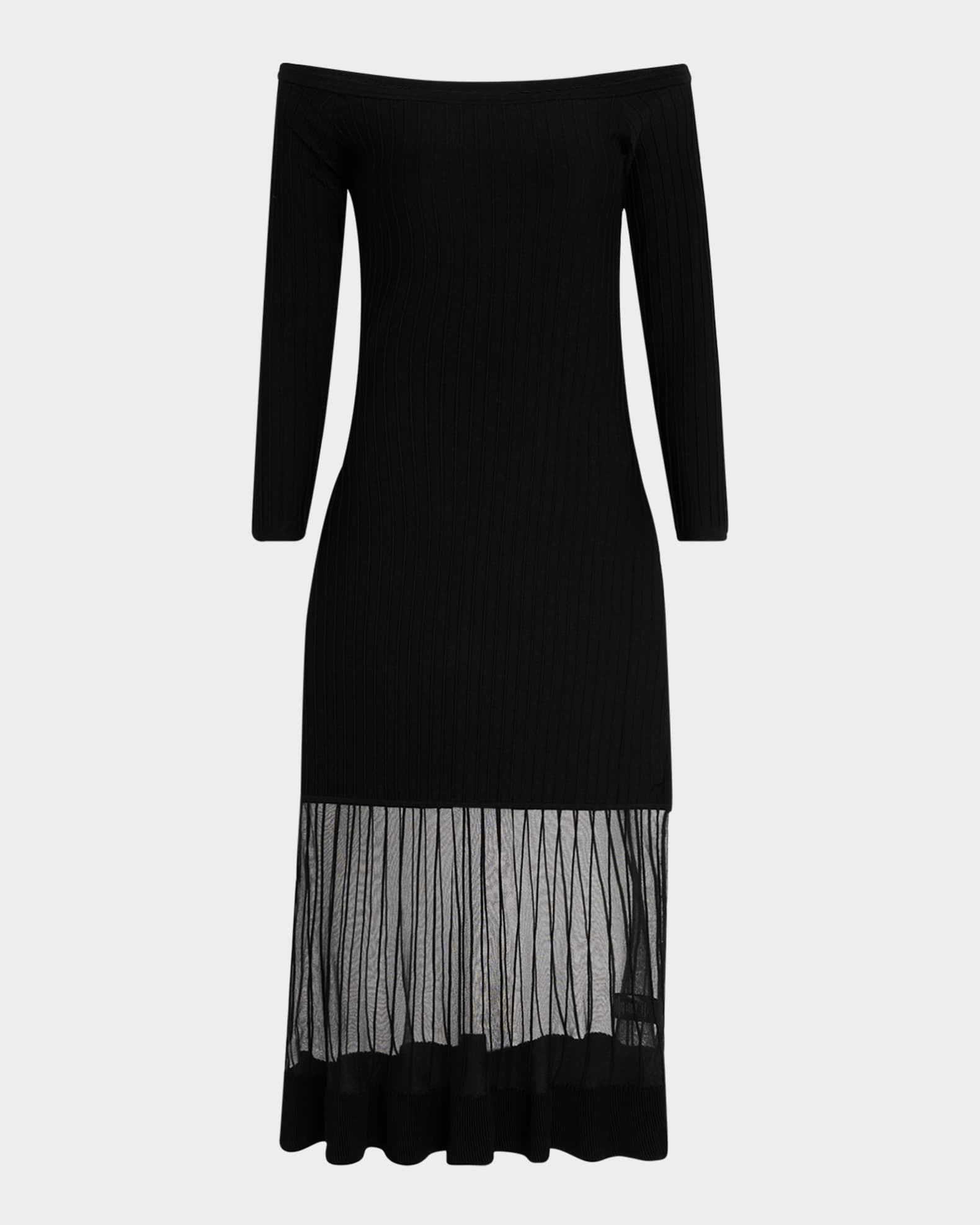 Off-Shoulder Sheer Inset Knit Midi Dress