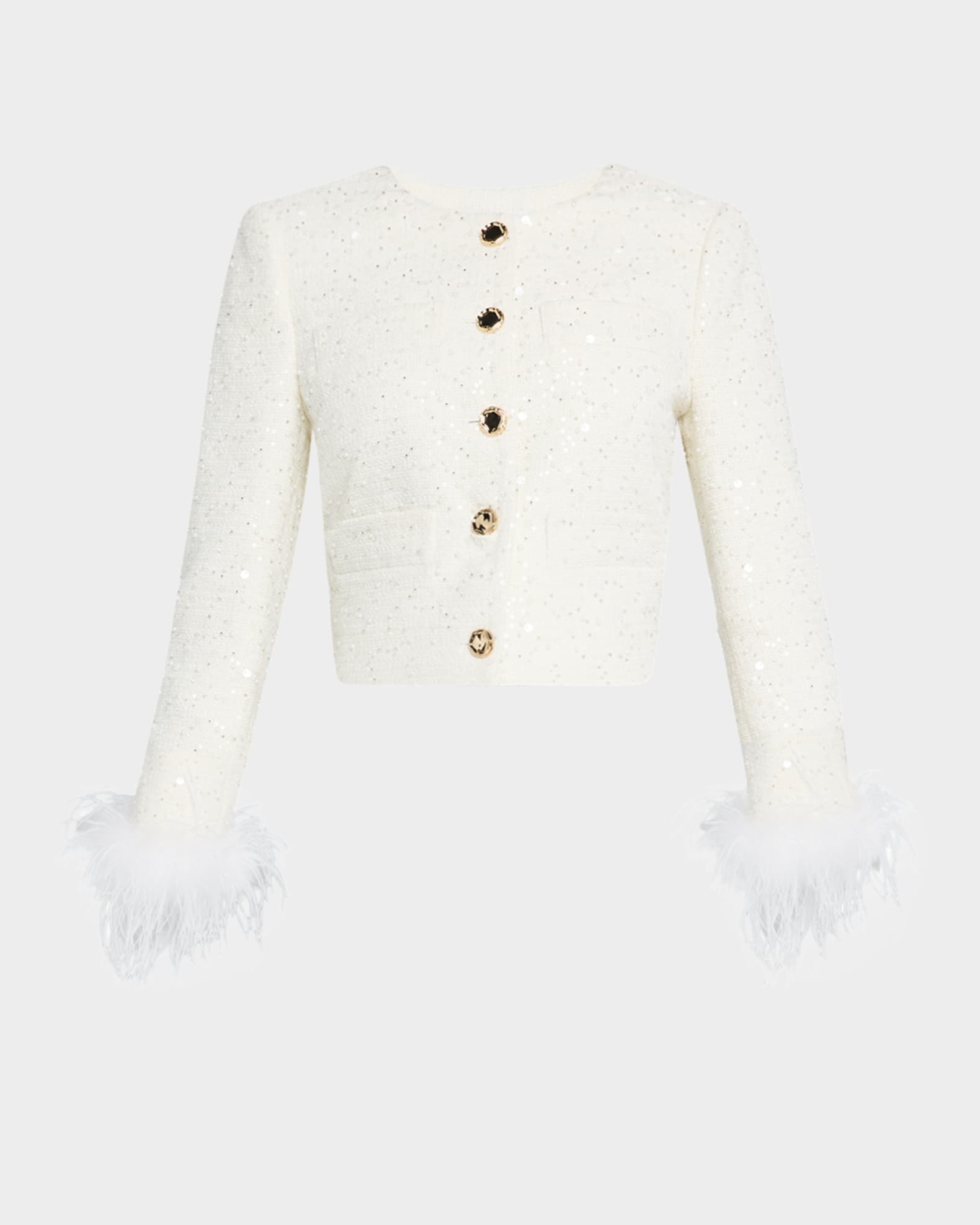 Aya Beaded Feather-Cuff Tweed Jacket 0