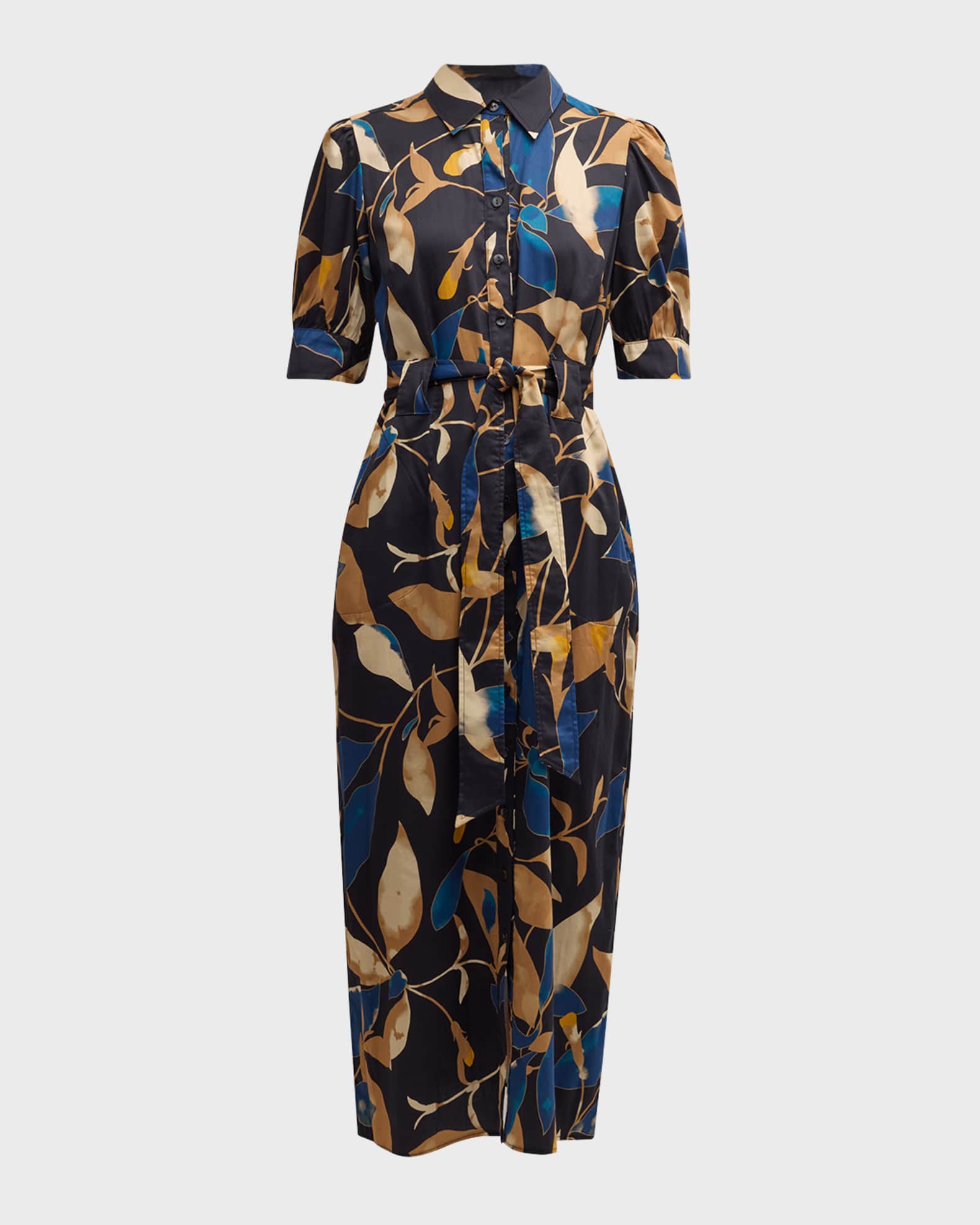 Finley Harper Floral print Column Midi Shirtdress Black Navy