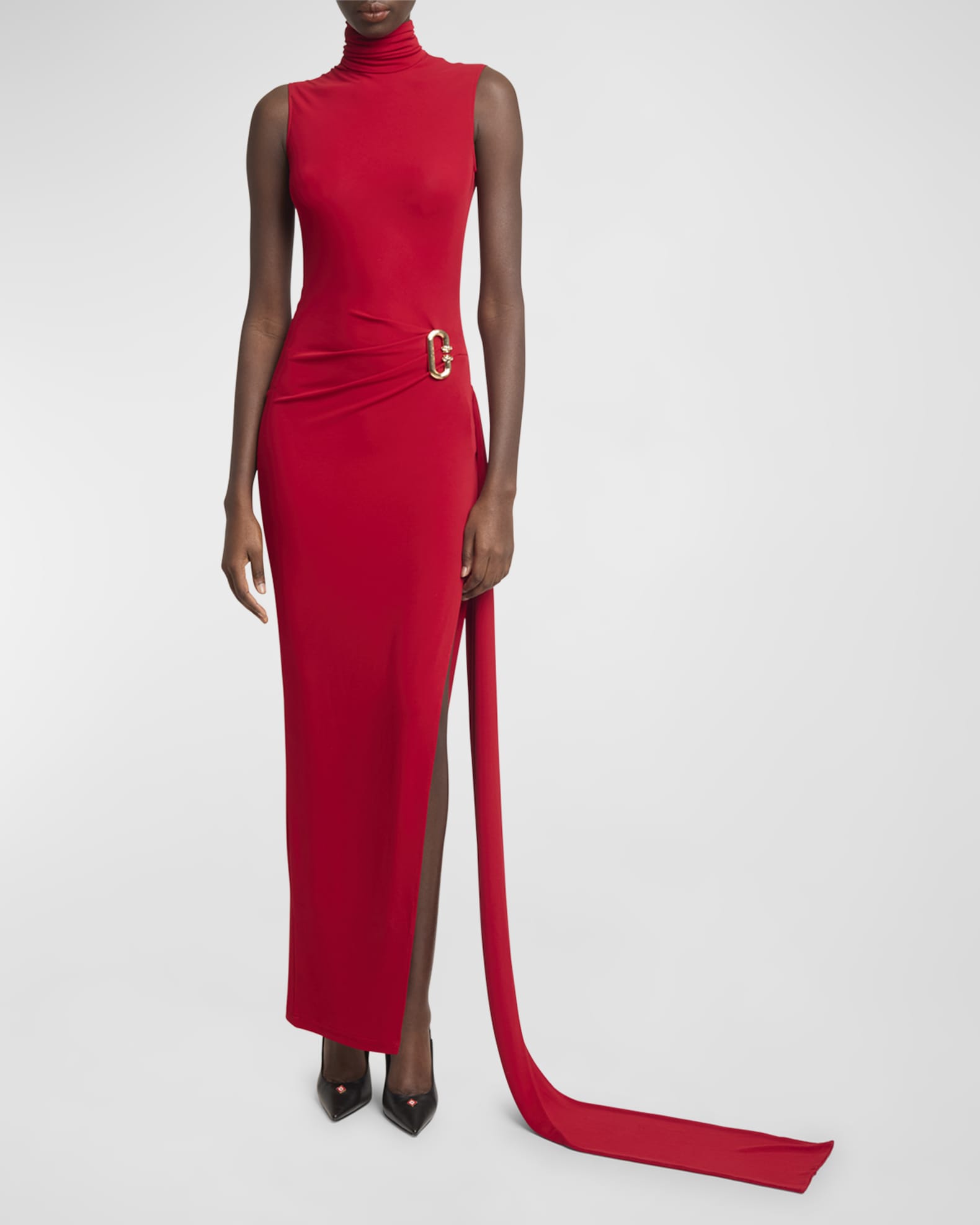 CASABLANCA Ruched Column Dress with Side Sash Neiman Marcus