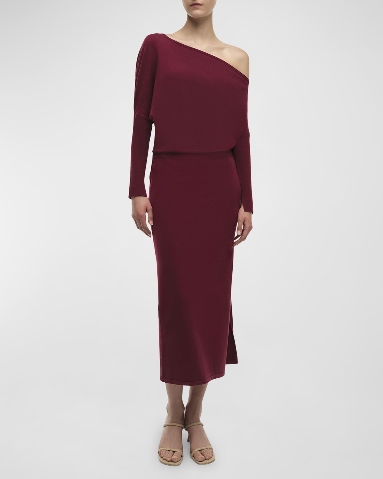 SIMKHAI Janese One-Shoulder Wool-Blend Midi Dress | Neiman