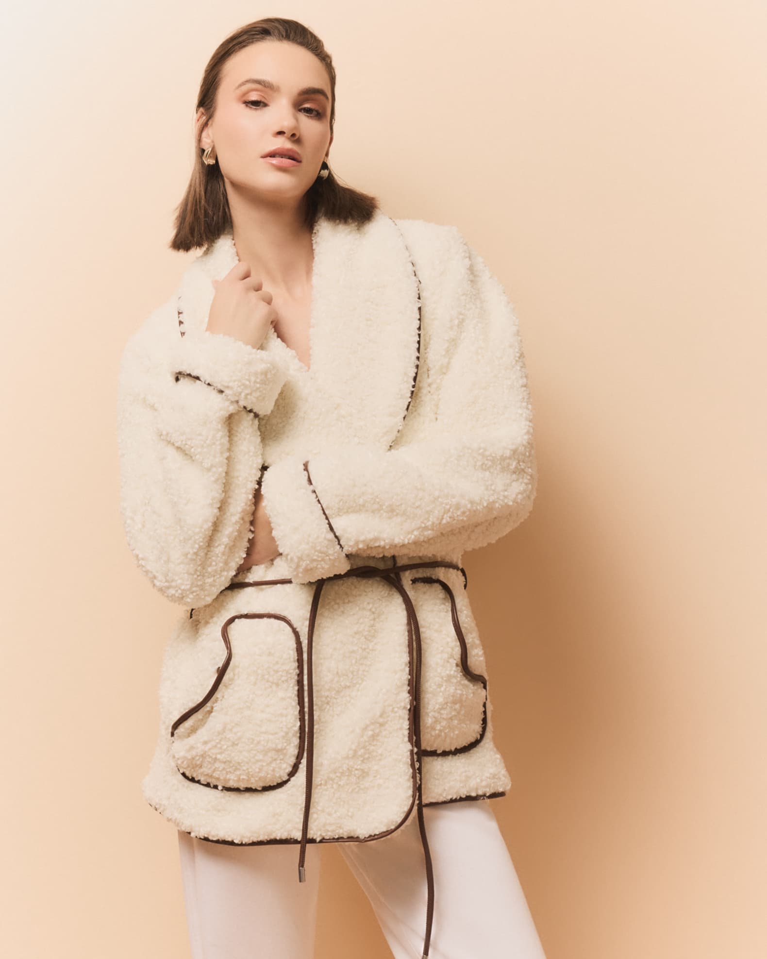 ◆SIMKHAI◆Kimia Faux Fur Tie Waist Jacket◆ SIMKHAI Kimia Faux Fur Tie Waist Jacket - Bergdorf Goodman