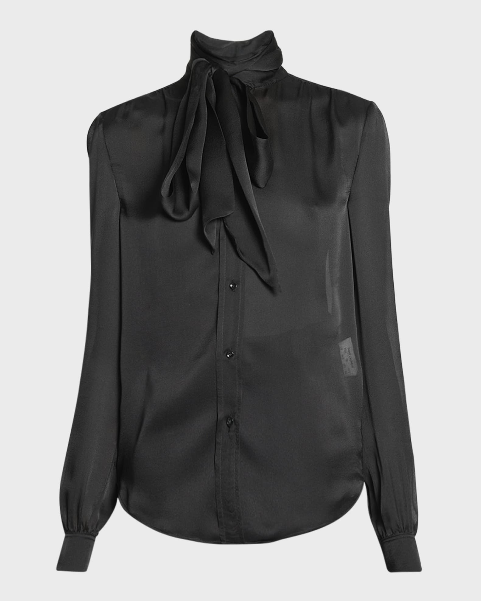 Saint Laurent Sheer Silk Tie Neck Blouse