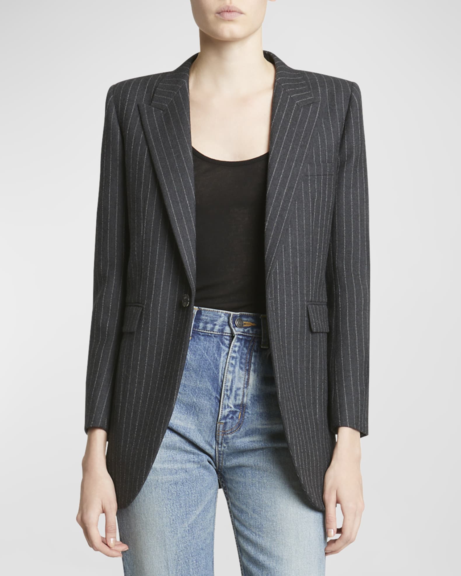 【送料&関税込】Saint Laurent One-buttoned Blazer Saint Laurent Double-Breasted Blazer in Silk Satin | Saks