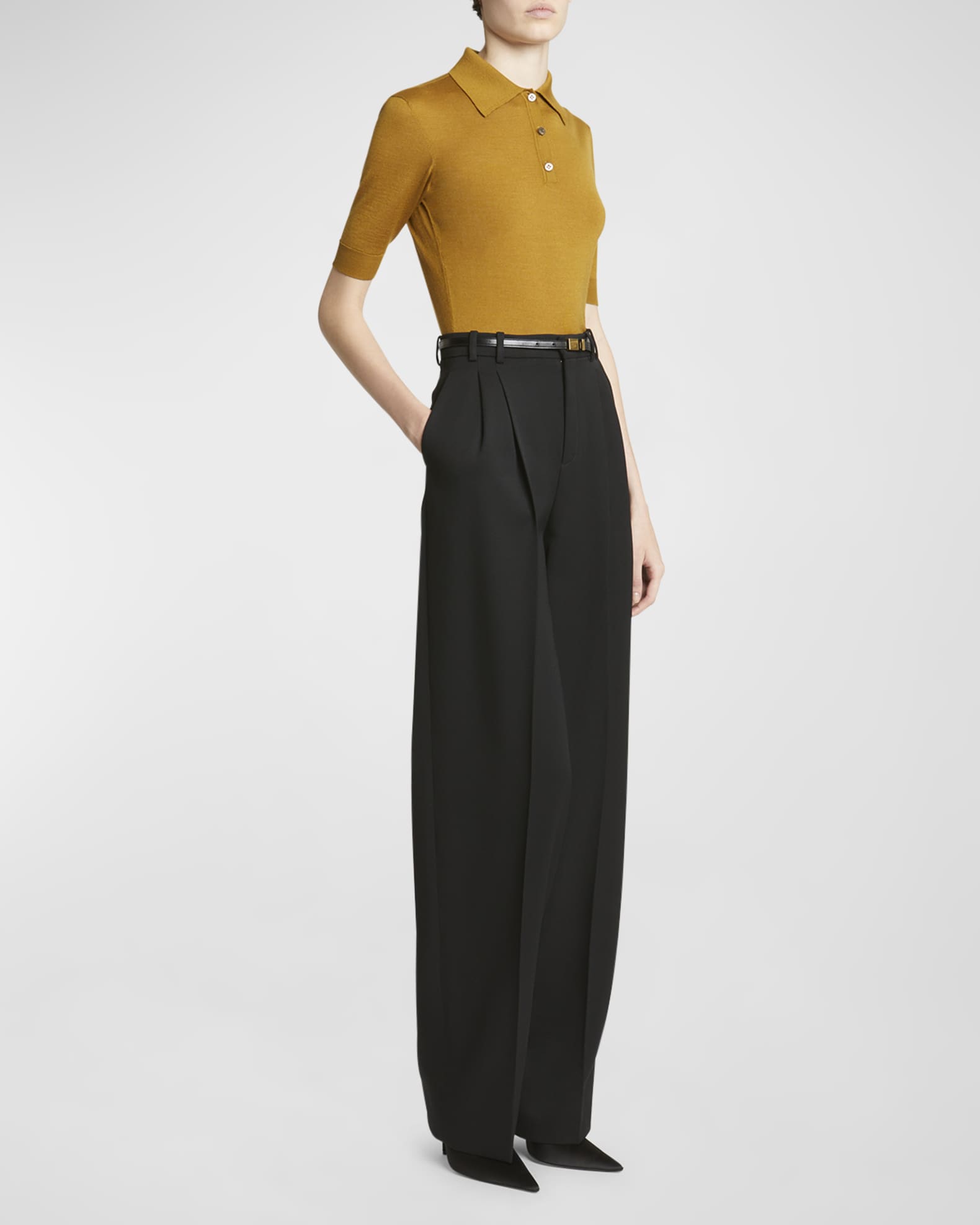 Short-Sleeve Wool-Cashmere Polo Shirt 1