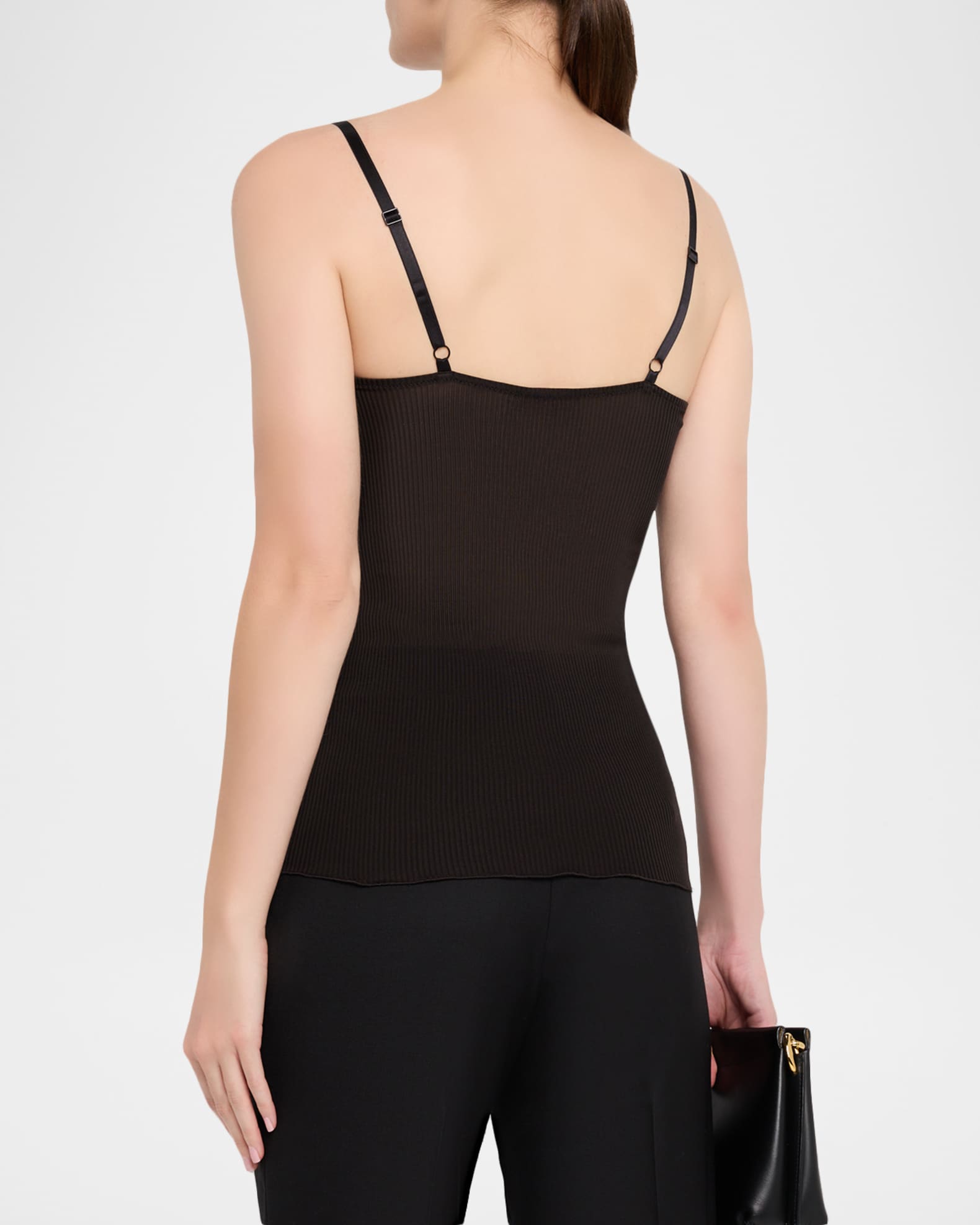 Saint Laurent Ribbed Knit Tank Top with Lace Detail | Neiman Marcus