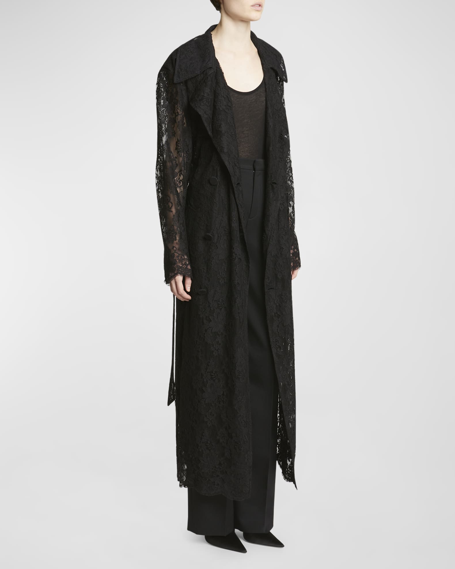 Saint Laurent Belted Lace Trench Coat Neiman Marcus