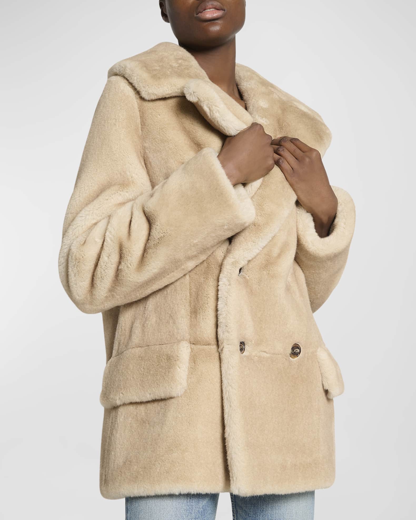 Saint Laurent Manteau Double Breasted Faux Fur Jacket Neiman Marcus
