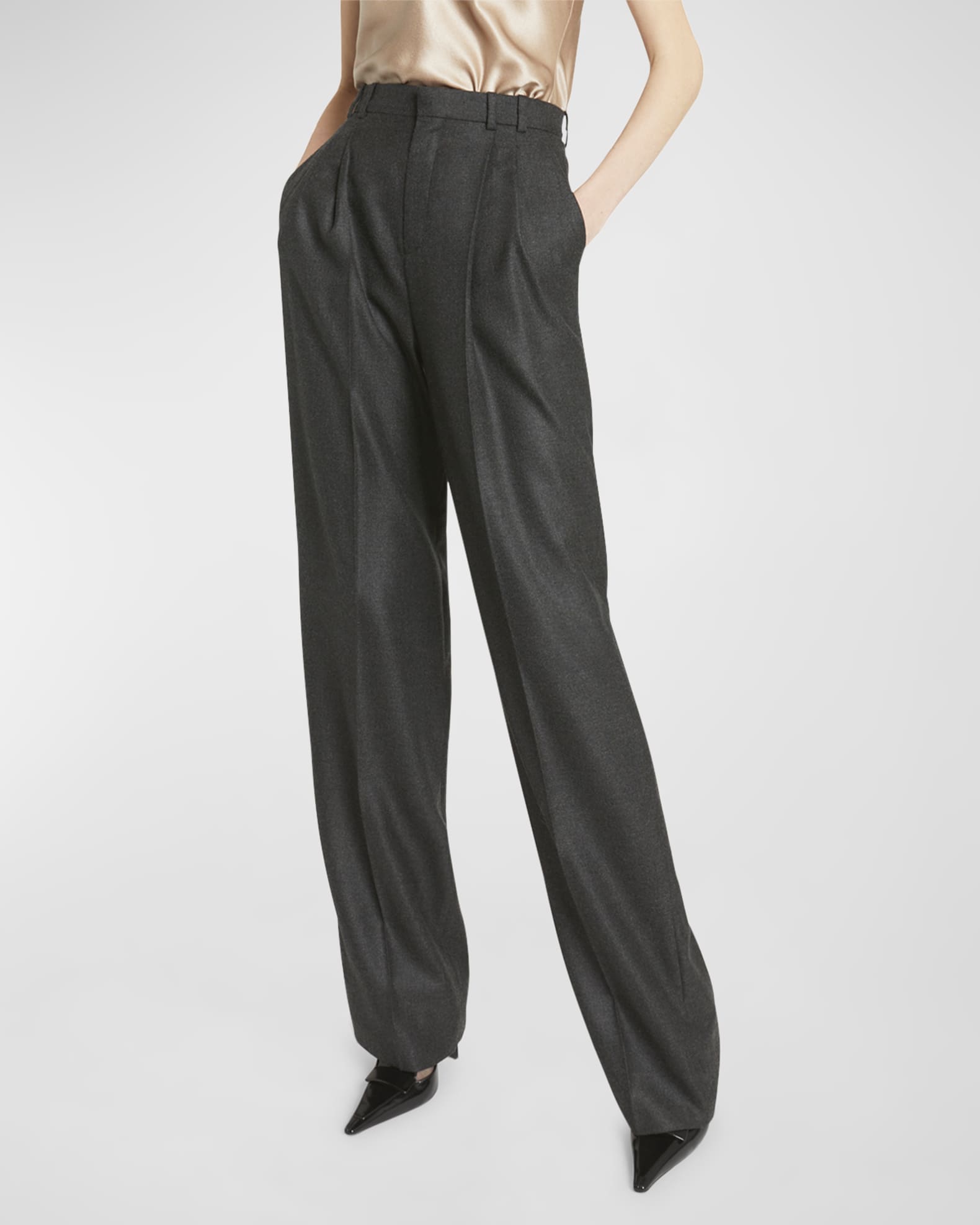 商品画像：SAINT LAURENT Belted pleated cotton-twill straight-leg pants 3