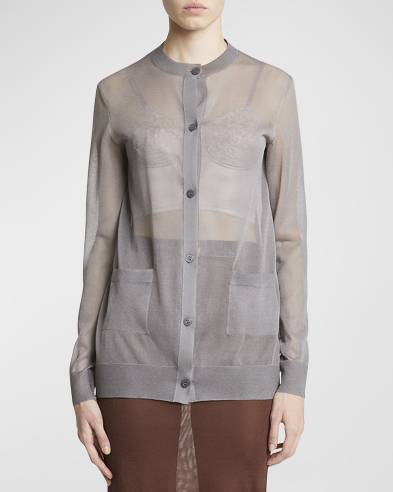 Saint Laurent Sheer Knit Button-Front Cardigan | Neiman Marcus