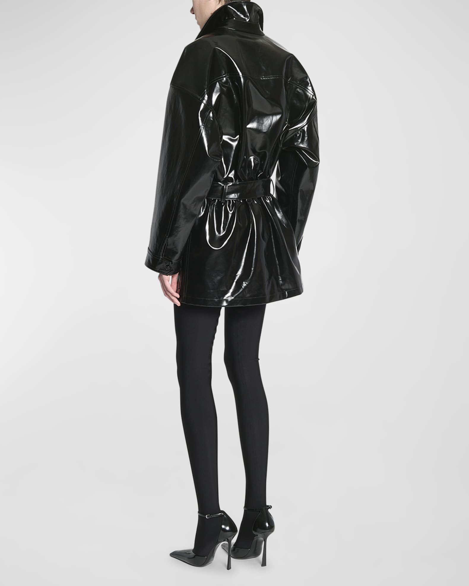 Saint Laurent Vinyl Wrap Coat with Belt | Neiman Marcus