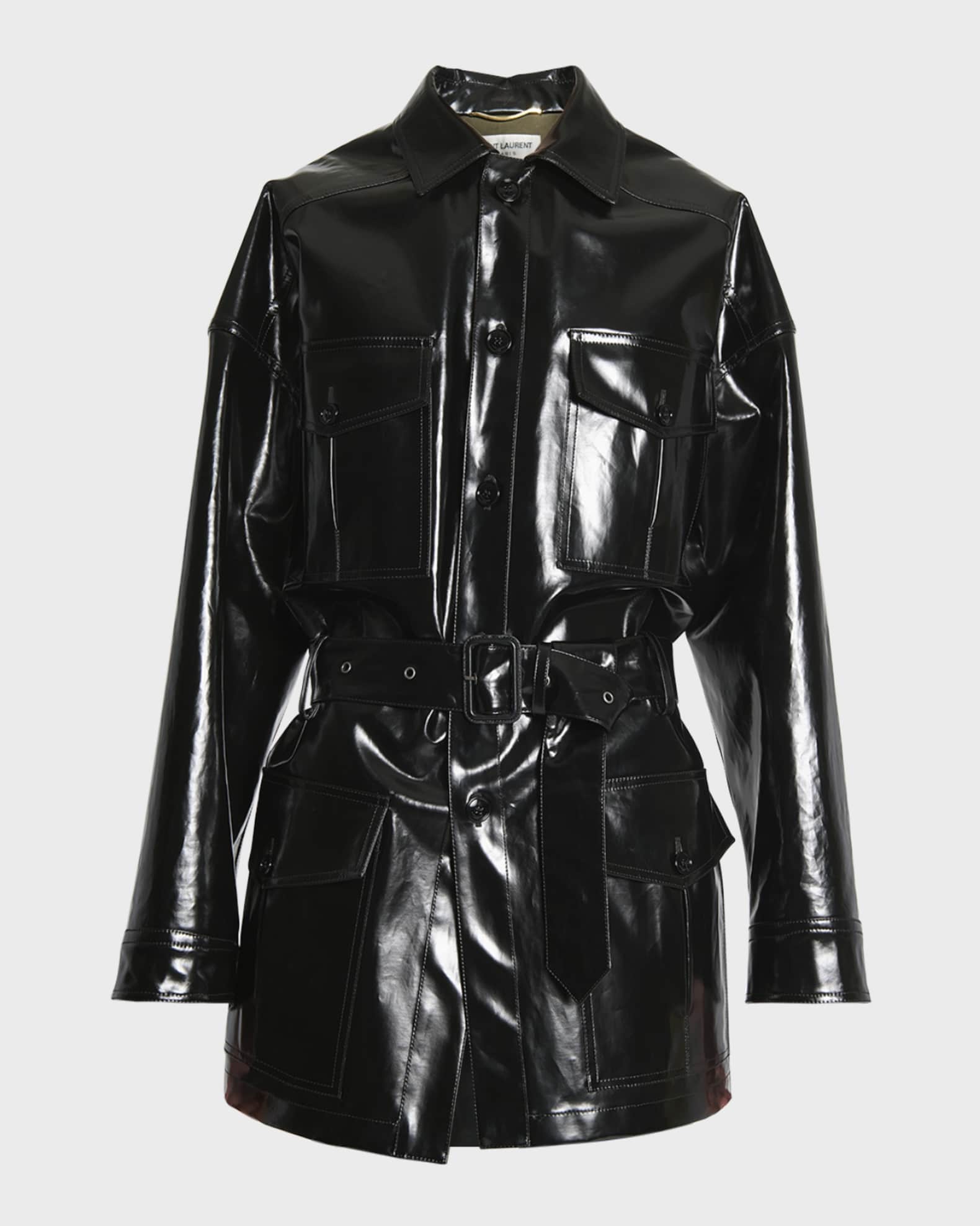 Saint Laurent Vinyl Wrap Coat with Belt | Neiman Marcus Saint Laurent Vinyl Wrap Coat with Belt | Neiman Marcus