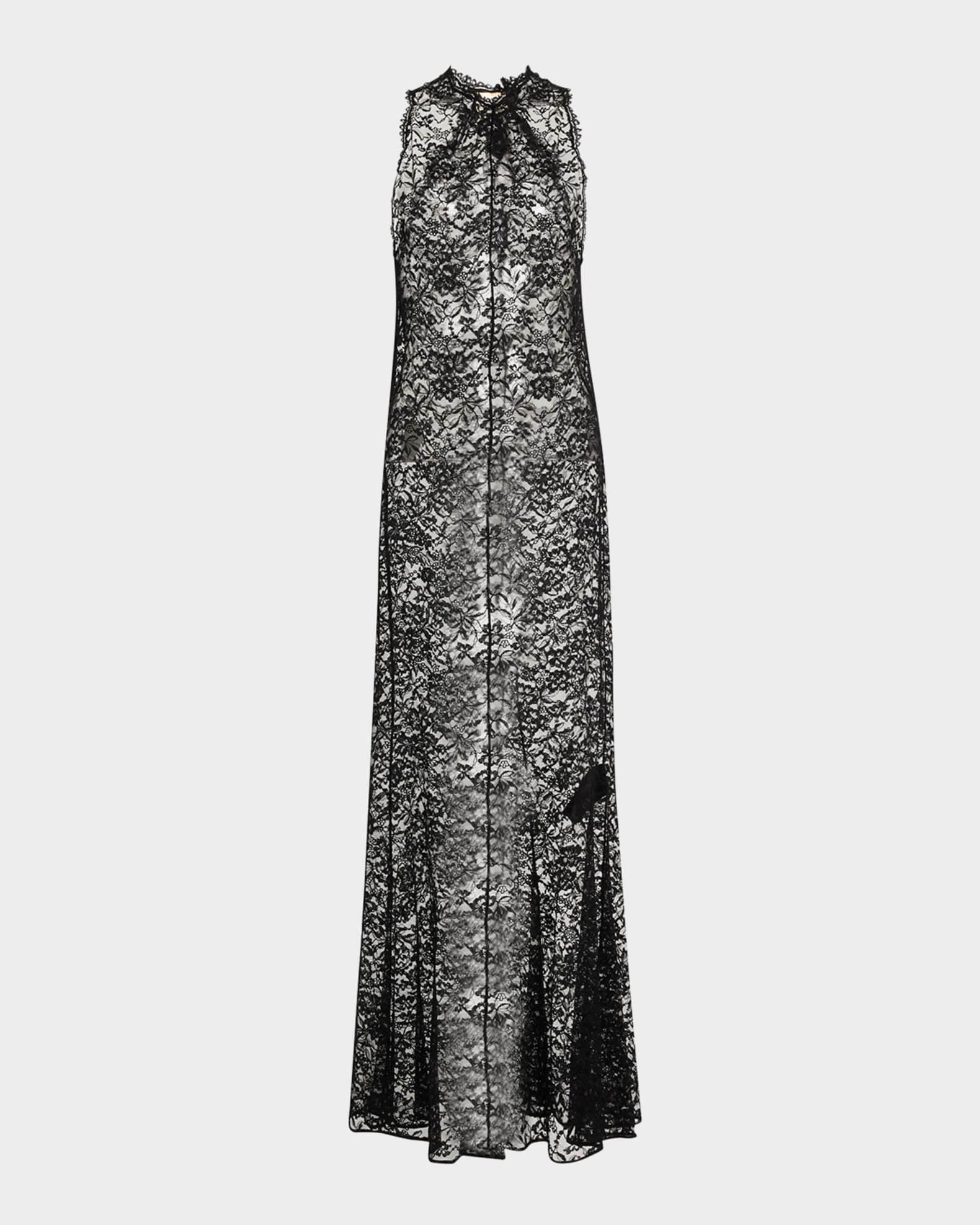 ワンピース Saint Laurent DRESS (692924Y3E65 8490) SAINT LAURENT YSL Black Lace-Up Ribbon Side Slit Wool Maxi