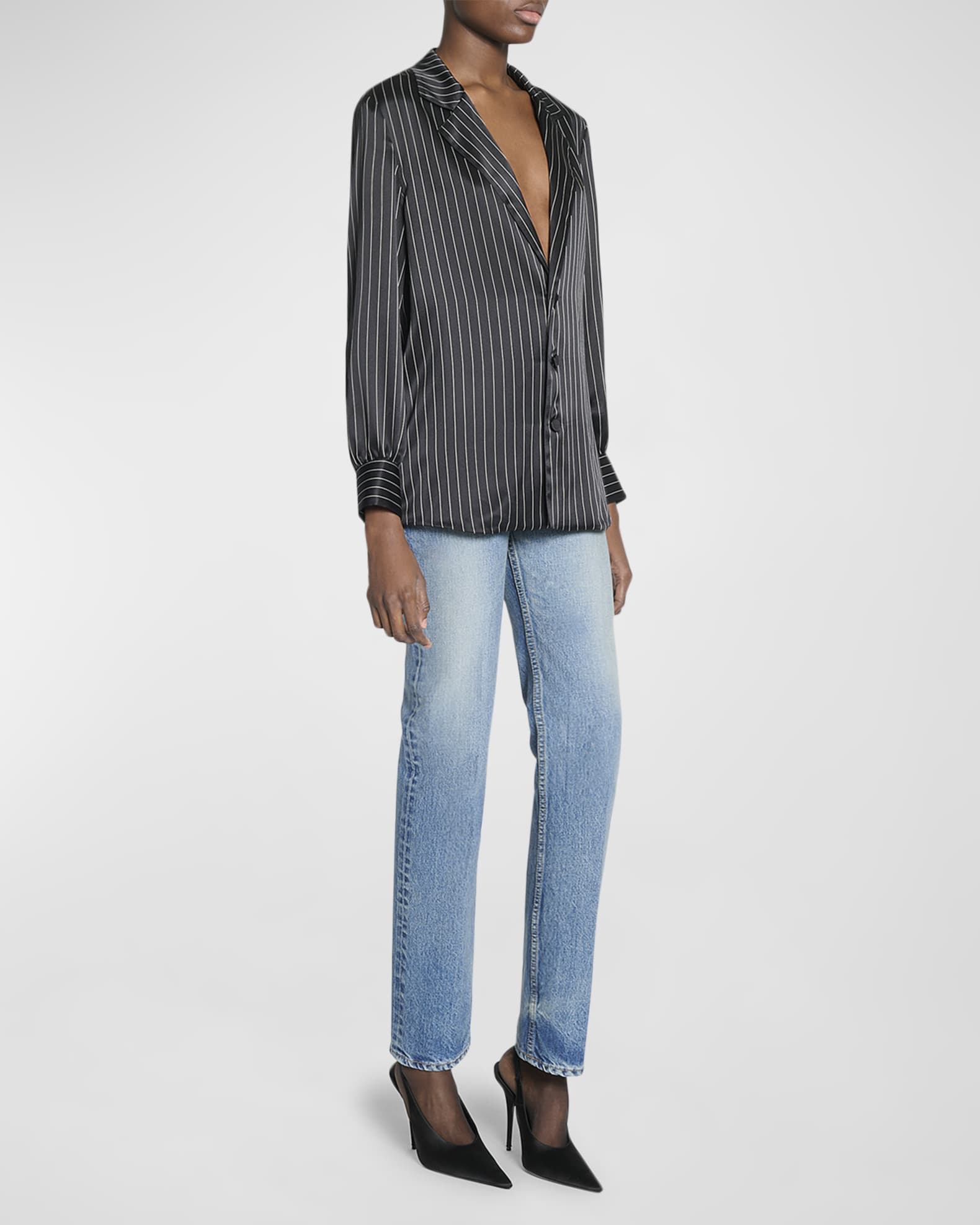 Striped Silk Button-Front Blouse 1