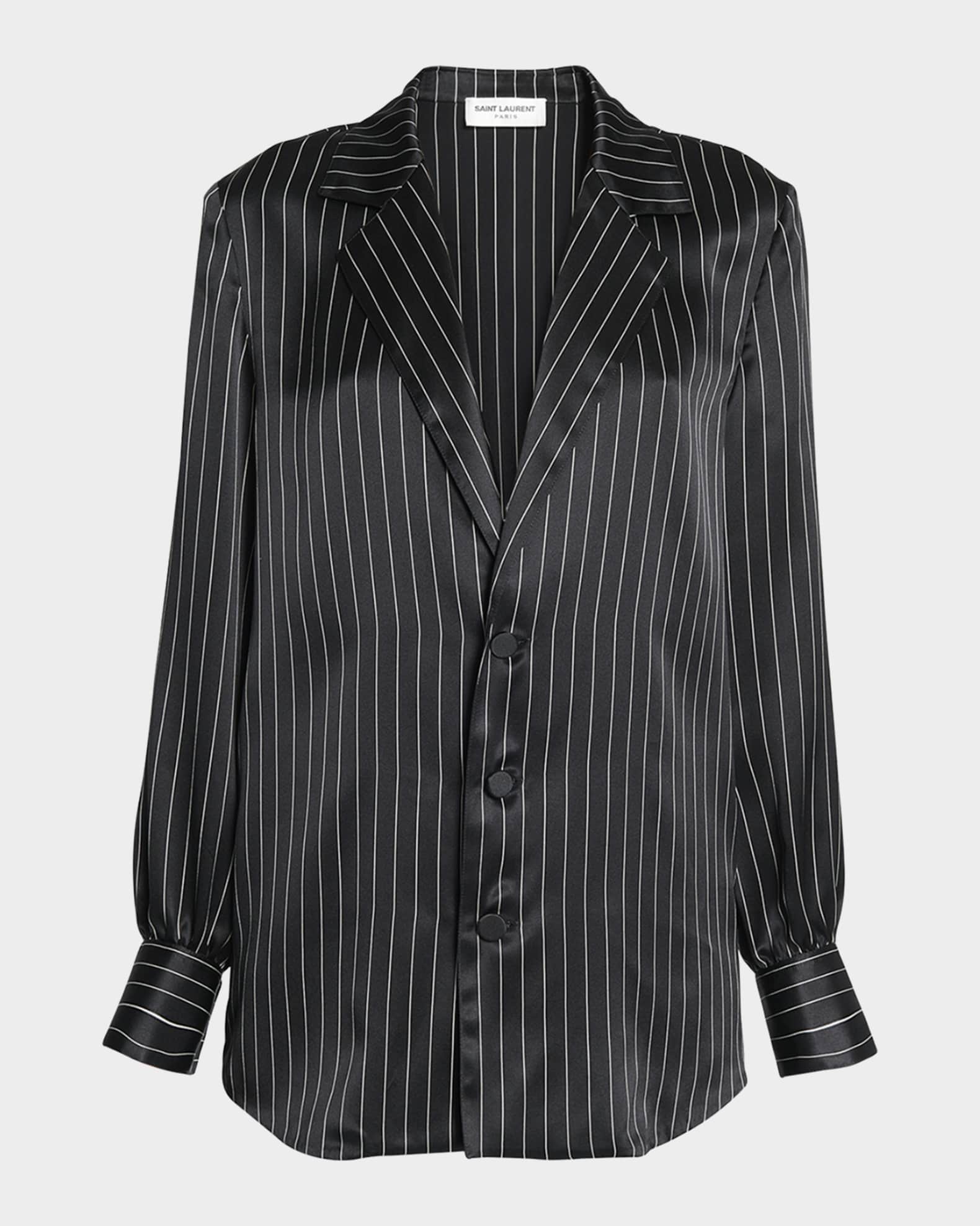 Striped Silk Button-Front Blouse 0