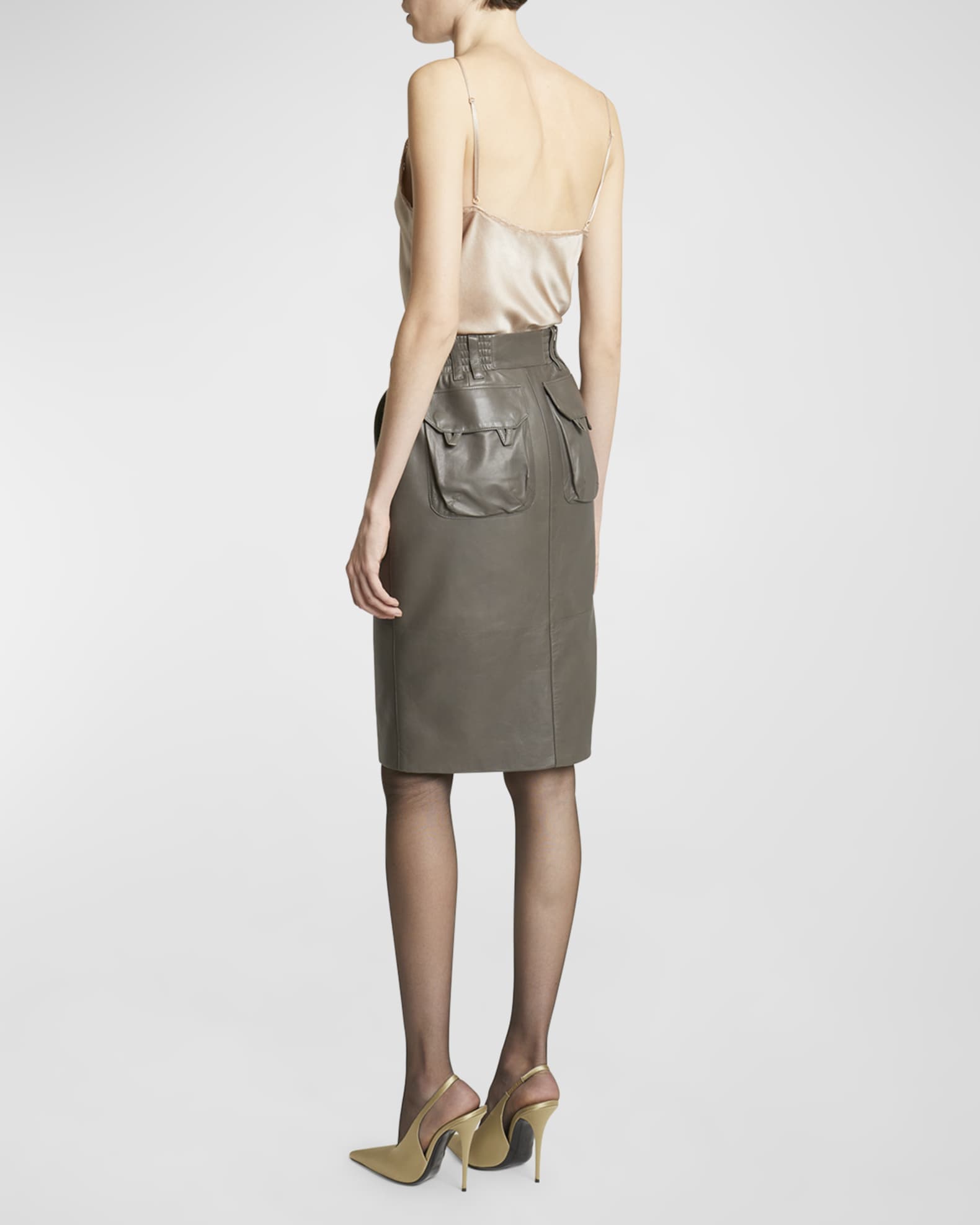 Saint Laurent Leather Pencil Skirt with Patch Pockets