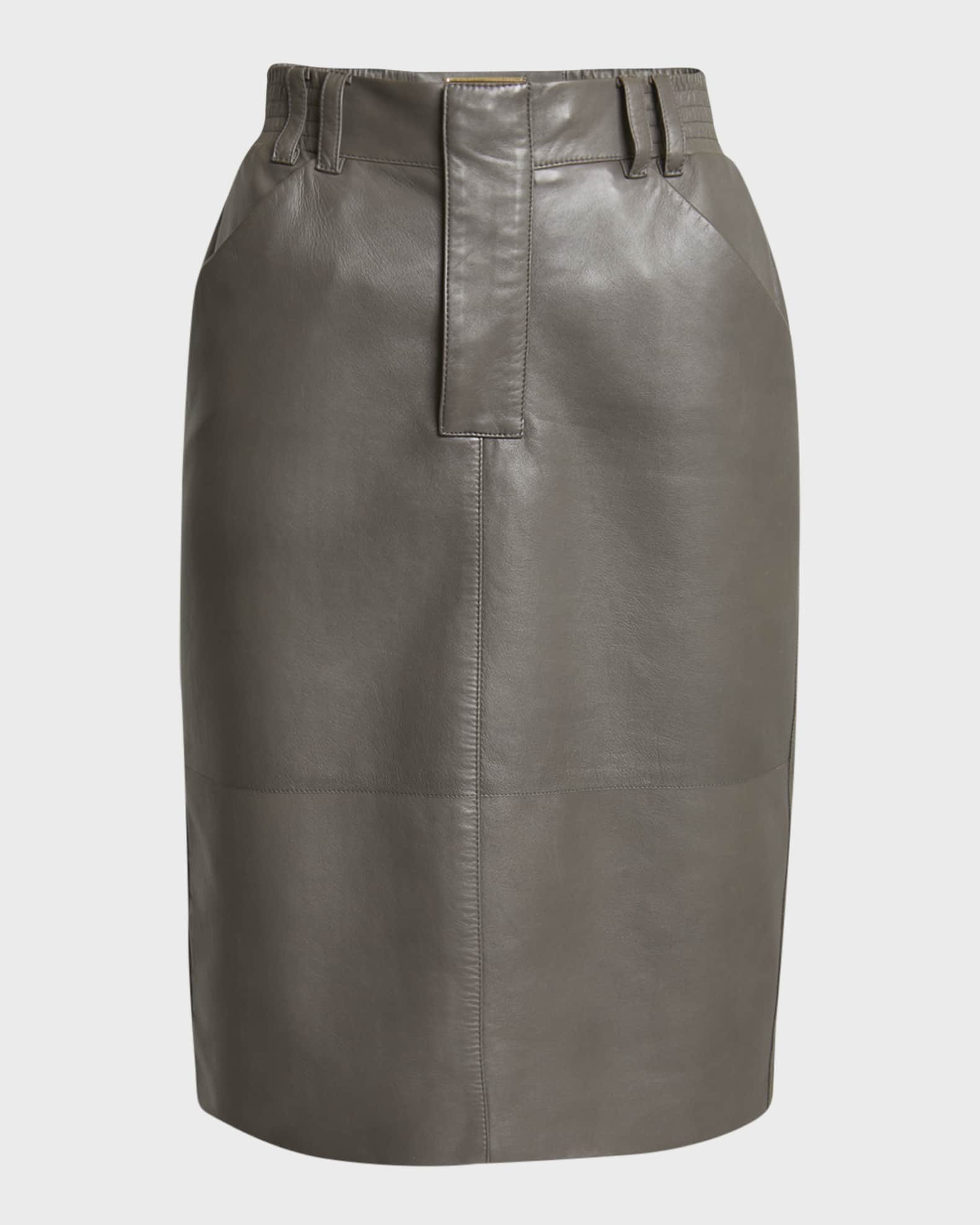 Saint Laurent Leather Pencil Skirt with Patch Pockets Neiman Marcus