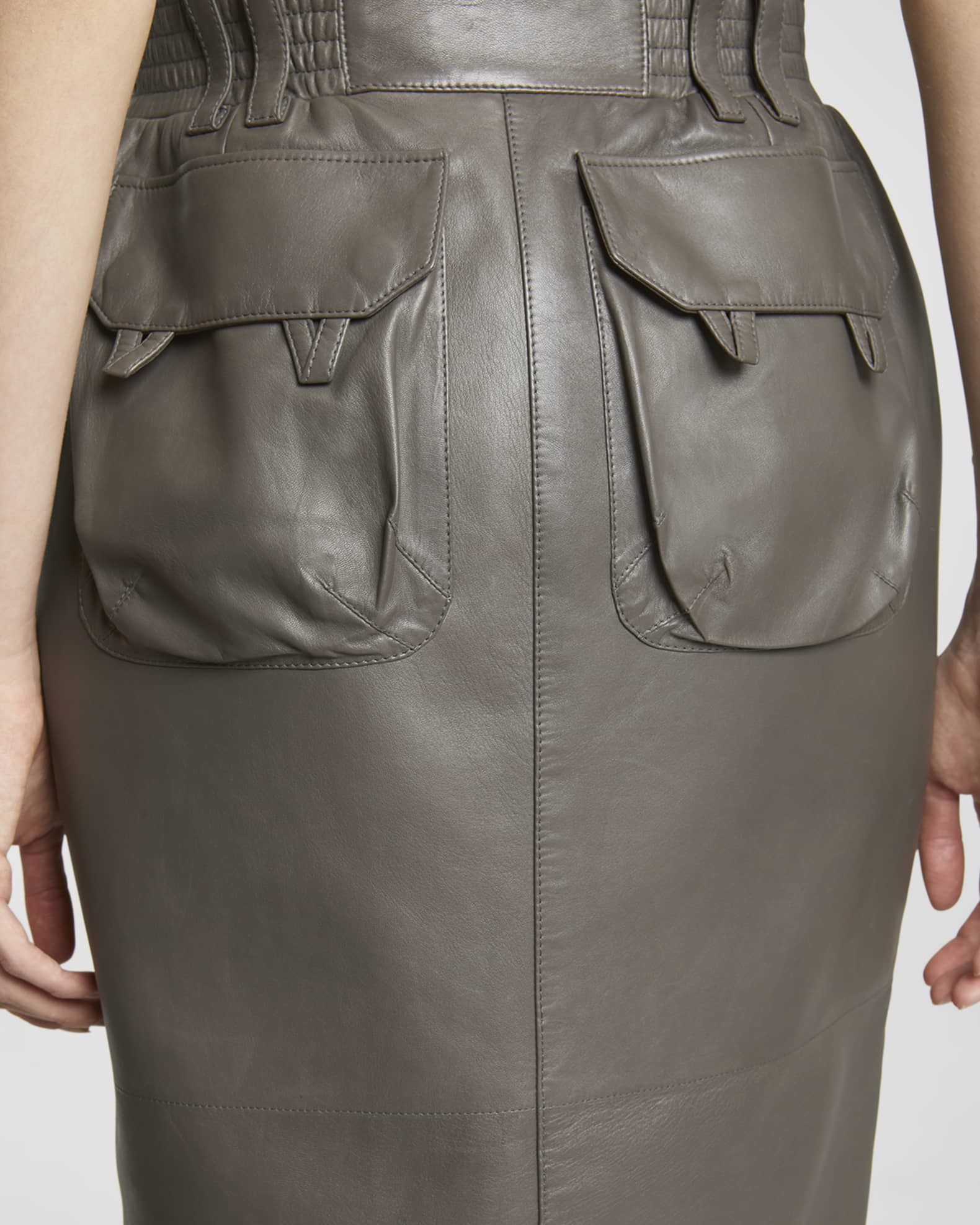 Saint Laurent Leather Pencil Skirt with Patch Pockets