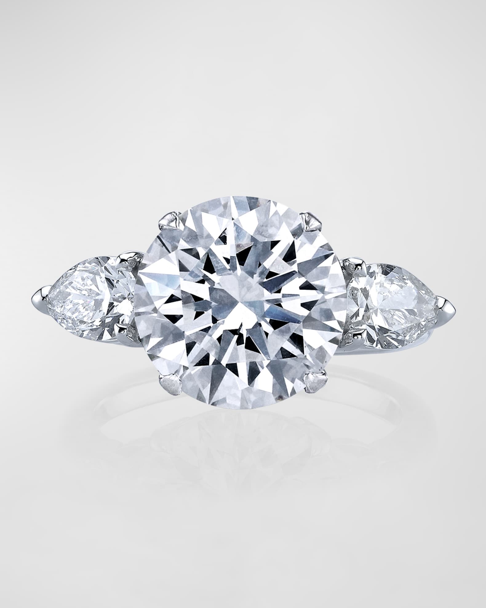 Platinum 3 Stone Ring with Large White Round Diamond and 2 Pear Shaped White Diamond Sides, Size 6.5, 6.03tcw 0