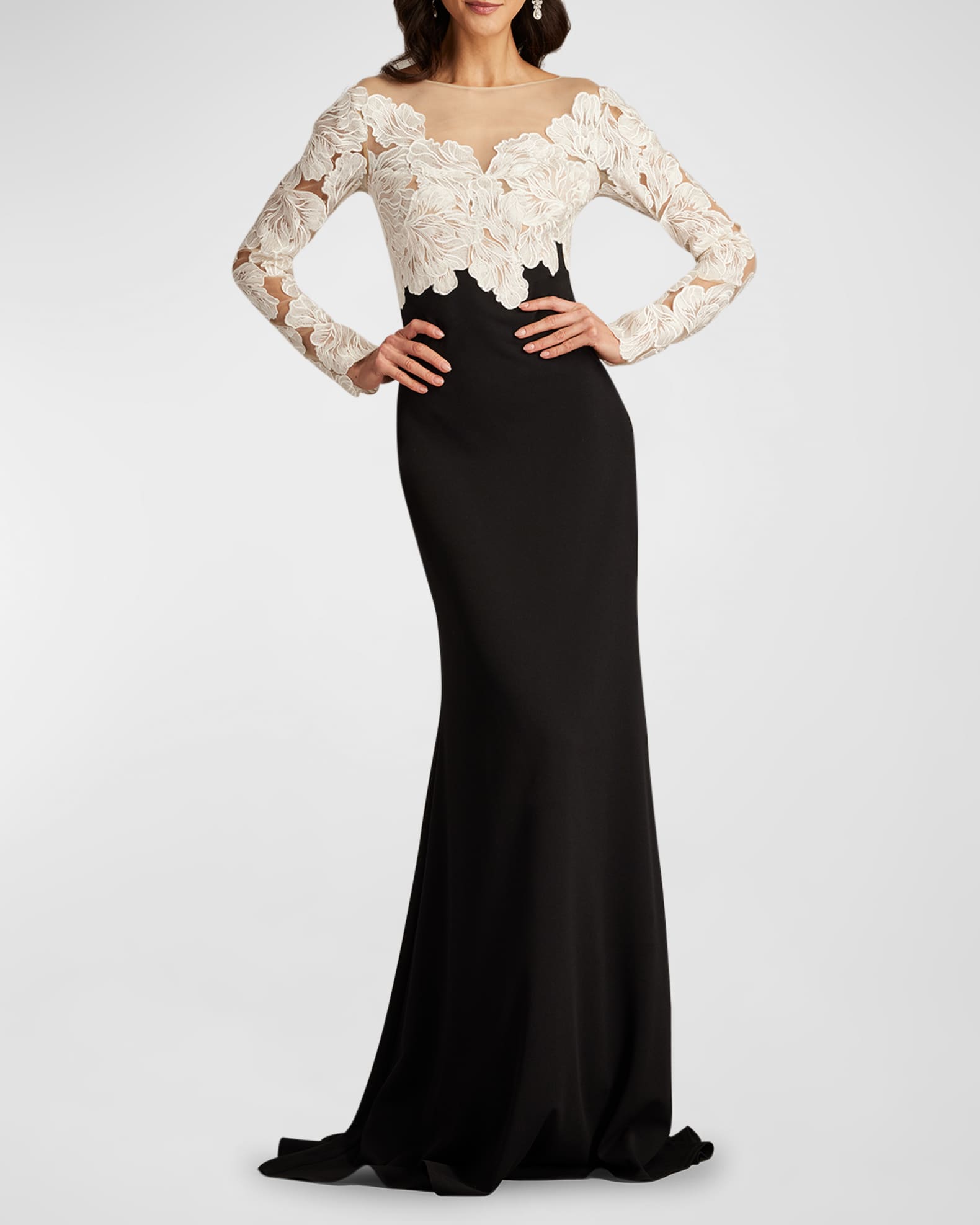 Tadashi Shoji Floral Embroidered Crepe Trumpet Gown Neiman Marcus