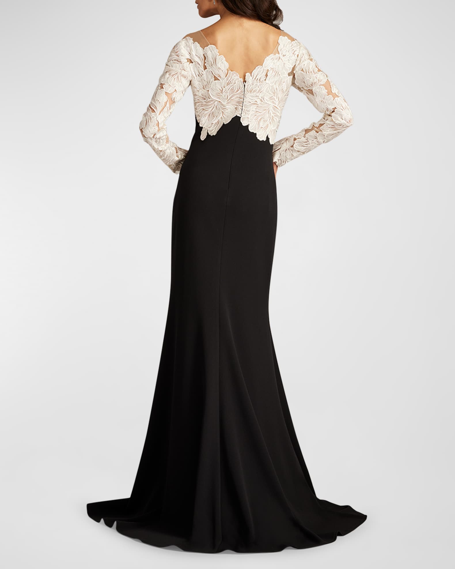 Blush - 11631 Embellished Sleek V-neck Crepe Trumpet Dress