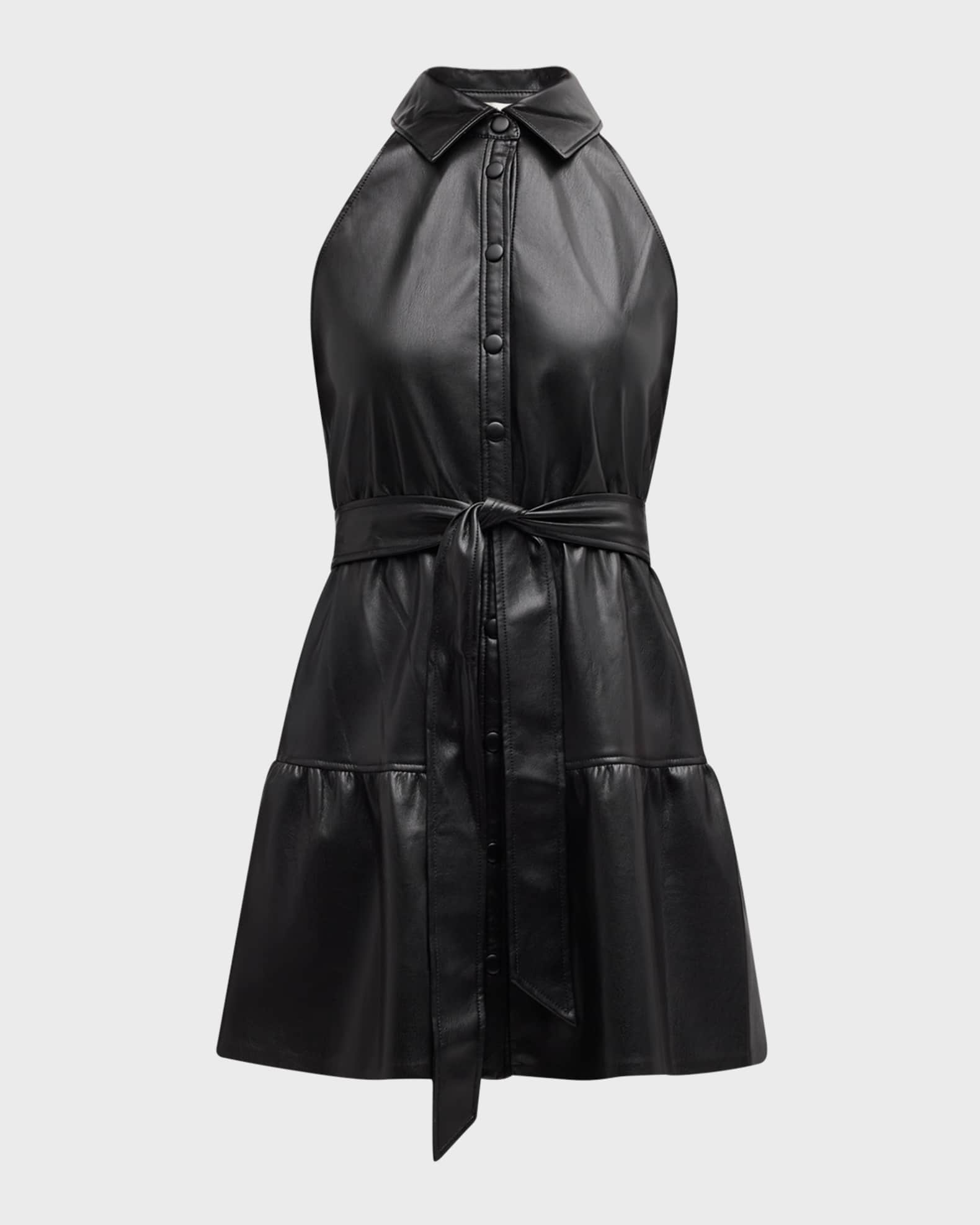 Alice & Olivia Miranda Vegan Leather Tiered Dress
