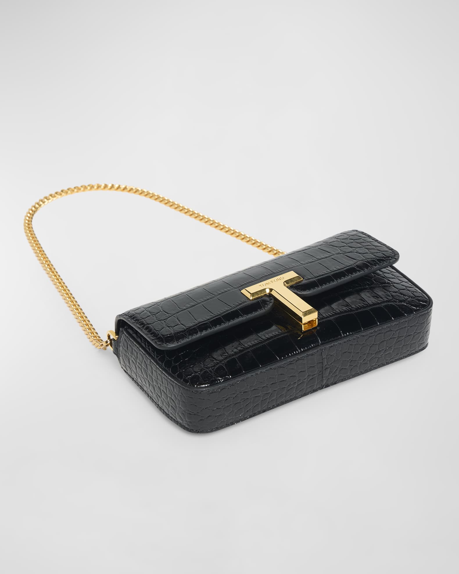 Wallis Stamped Crocodile Leather Mini Chain Shoulder Bag  1