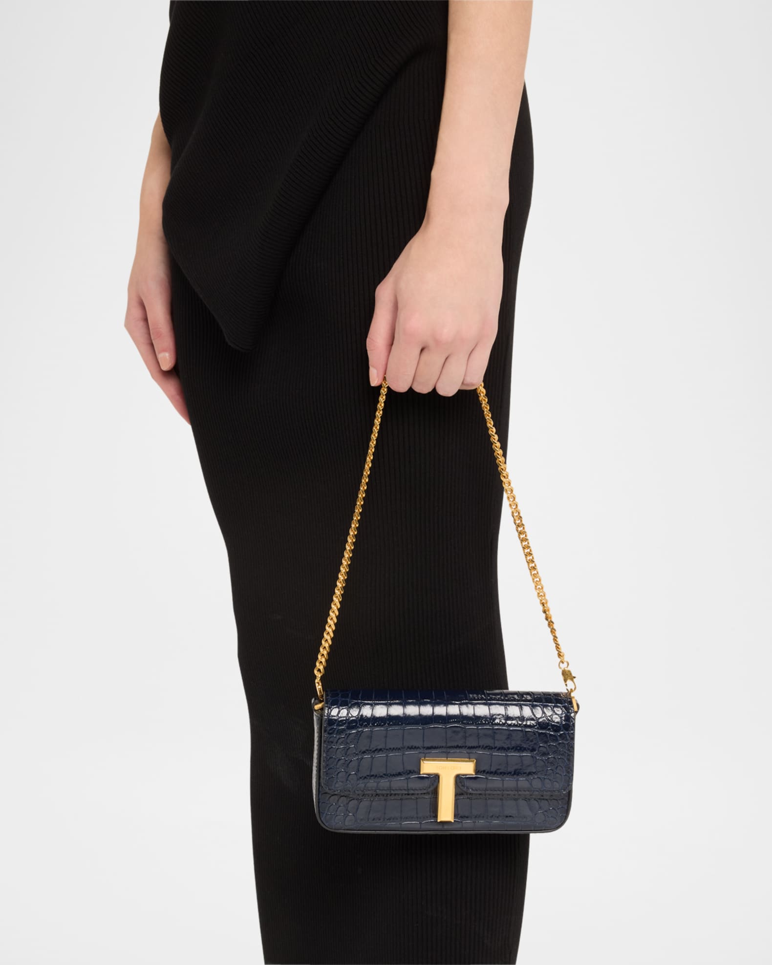 Wallis Stamped Crocodile Leather Mini Chain Shoulder Bag  1