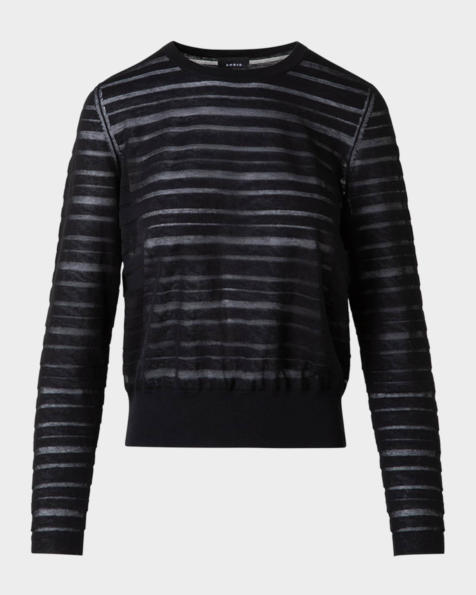 Sheer Stripe Knit Crewneck Sweater 0