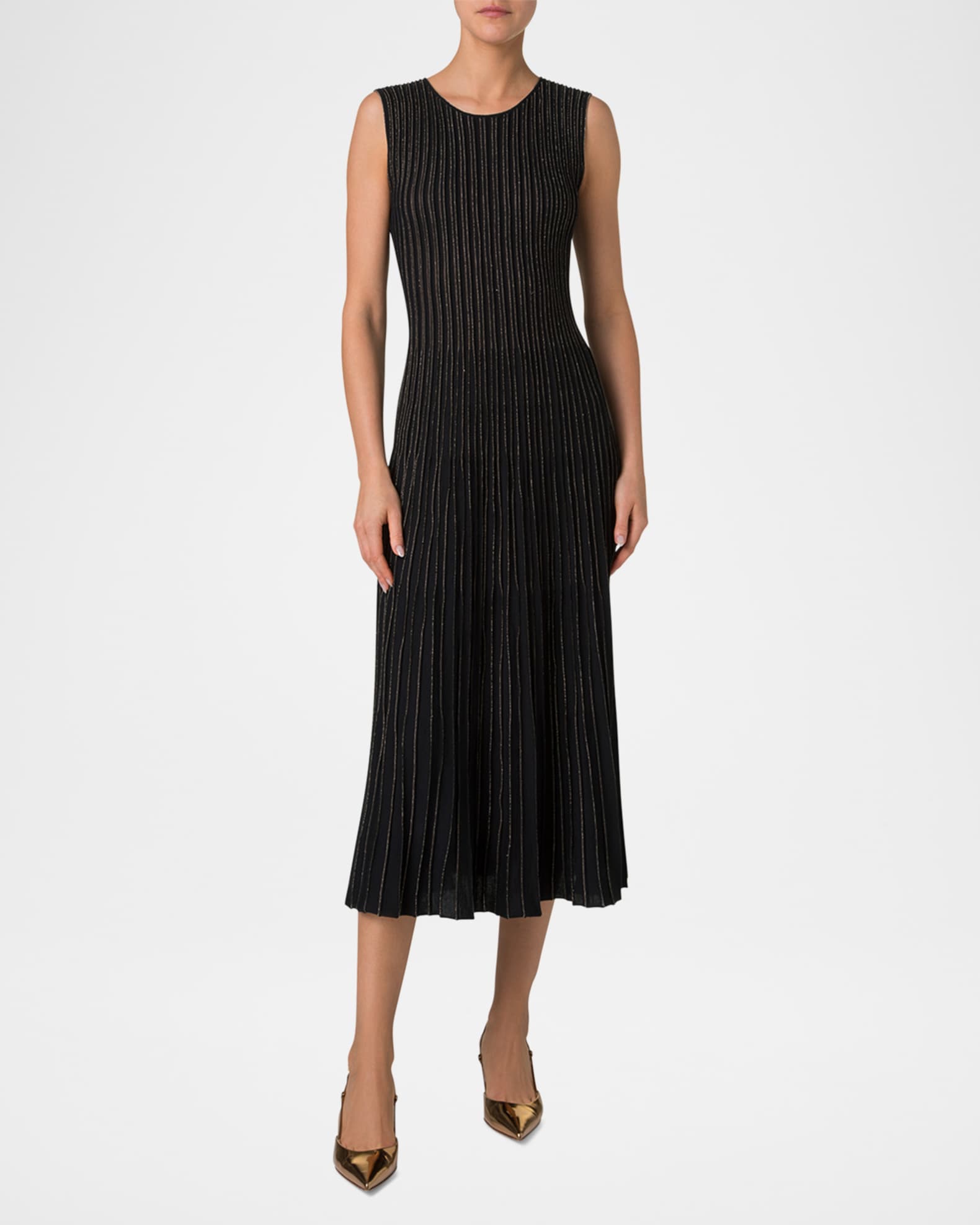 Metallic Pinstripes Knit Sleeveless Midi Dress 1
