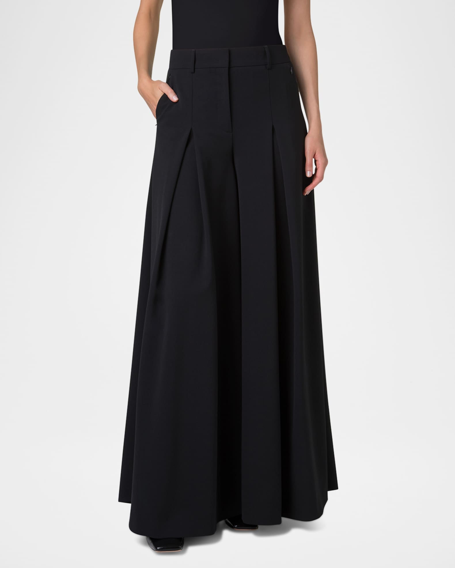 Fiorello Pleated Stretch Wool Twill Wide-Leg Pants 1