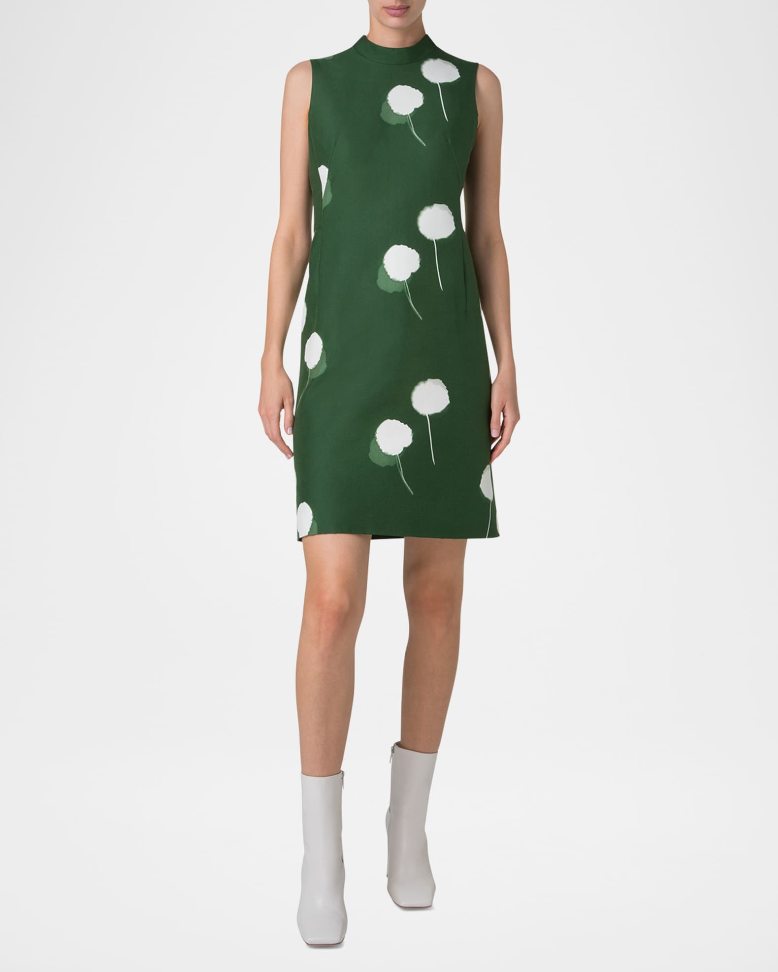 Windflower-Print Sleeveless Cotton-Silk Dress 1