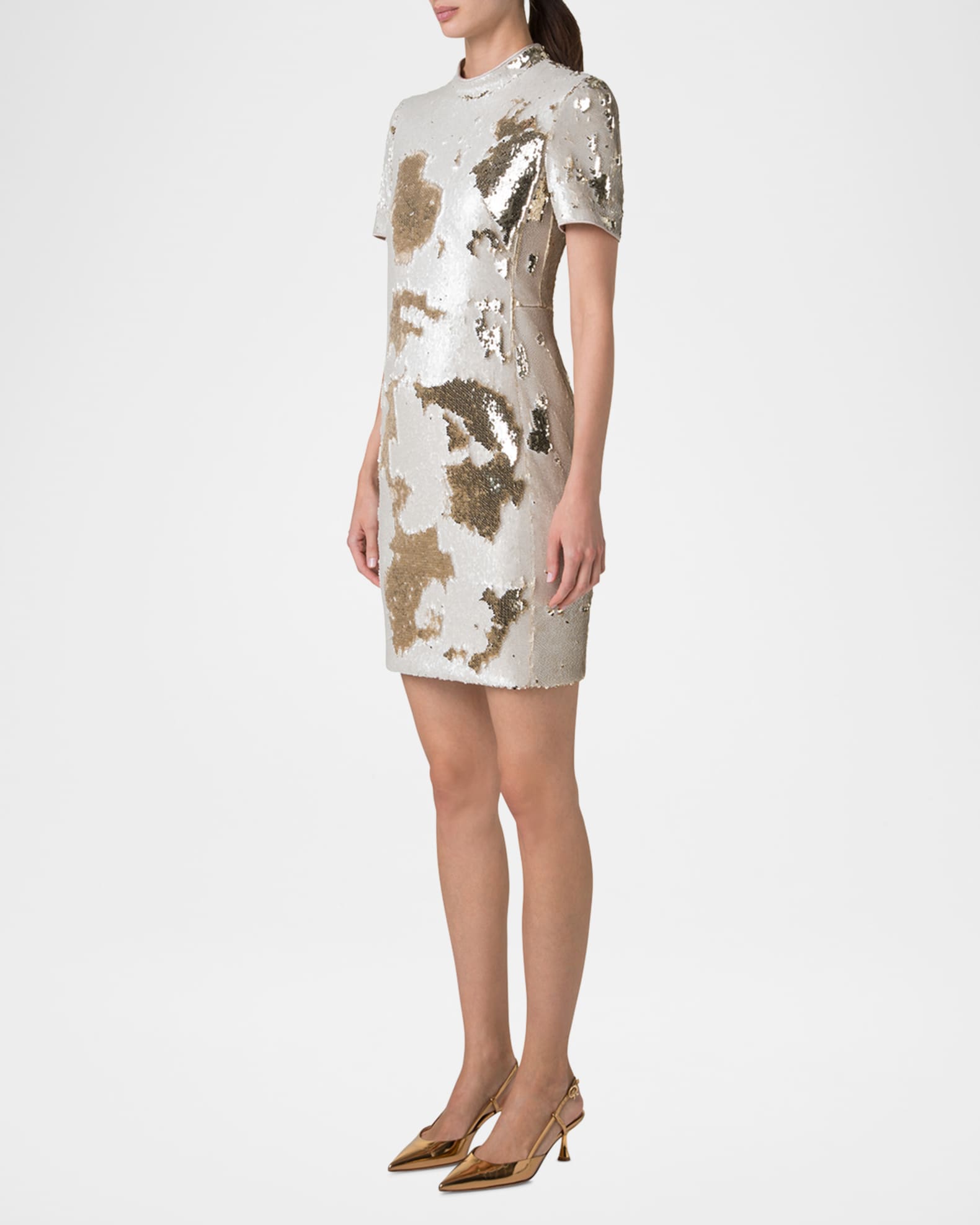 Mock Neck Short Sleeve Sequin Mini Dress