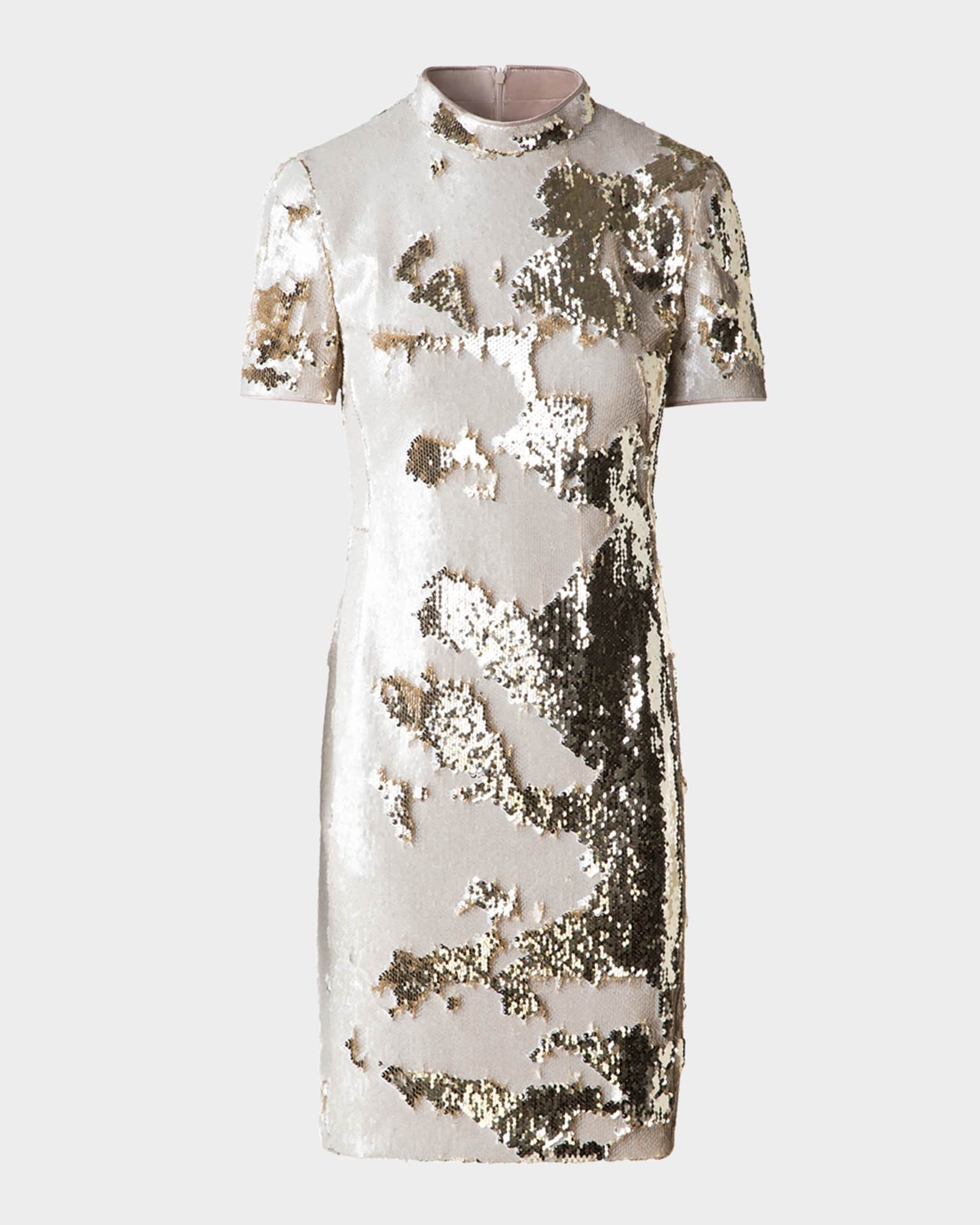 Mock-Neck Short-Sleeve Sequin Mini Dress 0