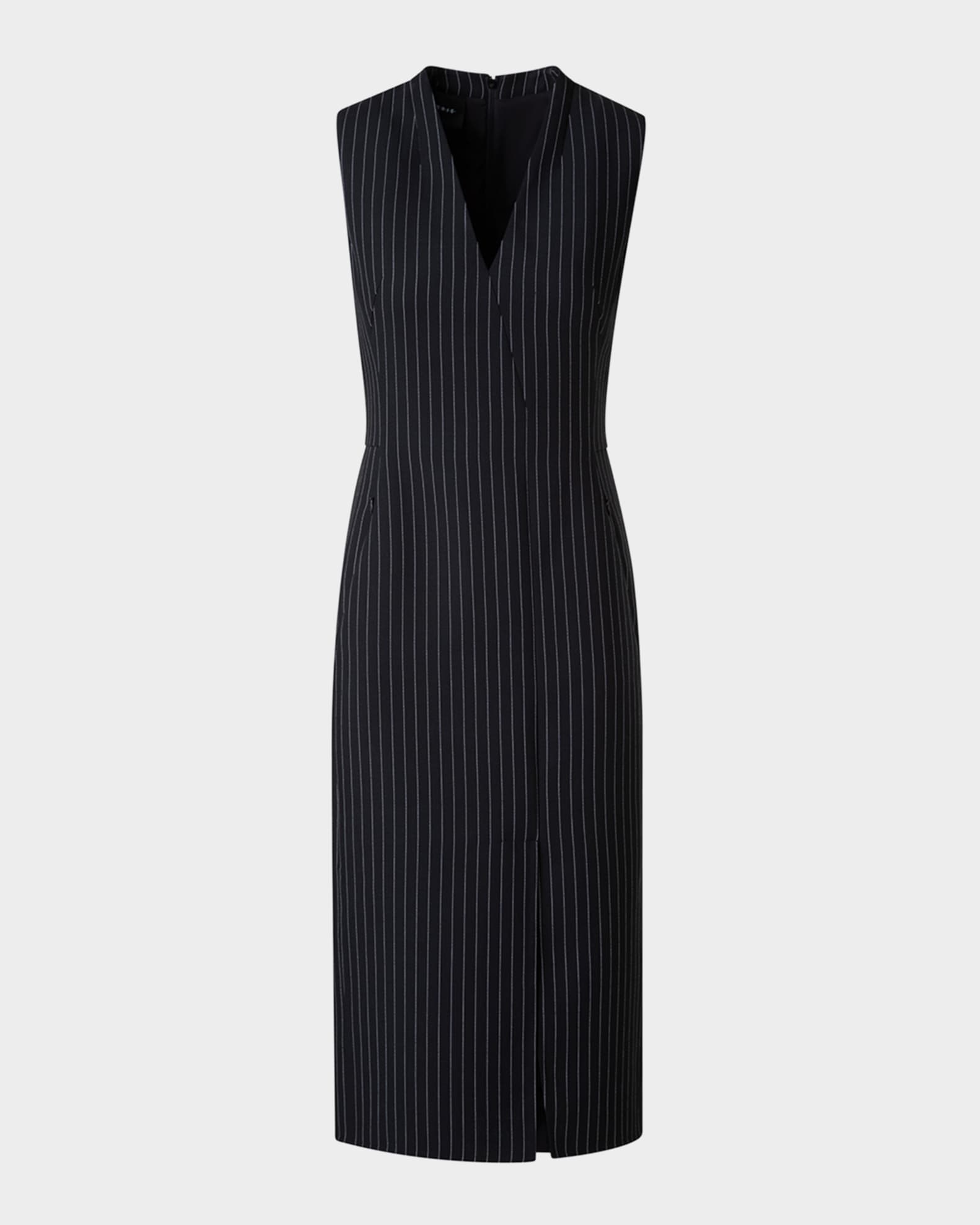 V-Neck Pinstripe Sleeveless Dress 0