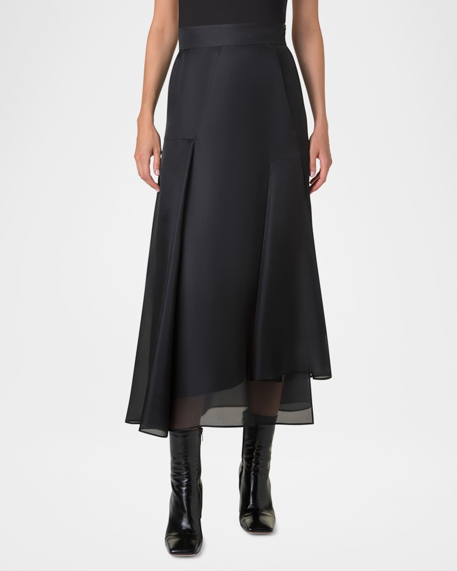 Asymmetric Pleated Silk Organza Midi Skirt 1