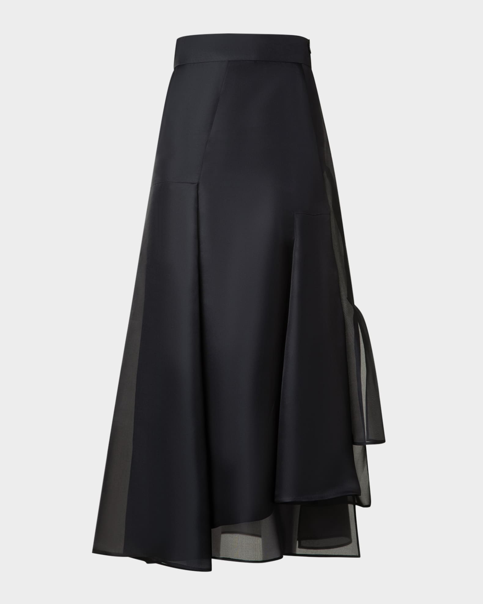 Asymmetric Pleated Silk Organza Midi Skirt 0