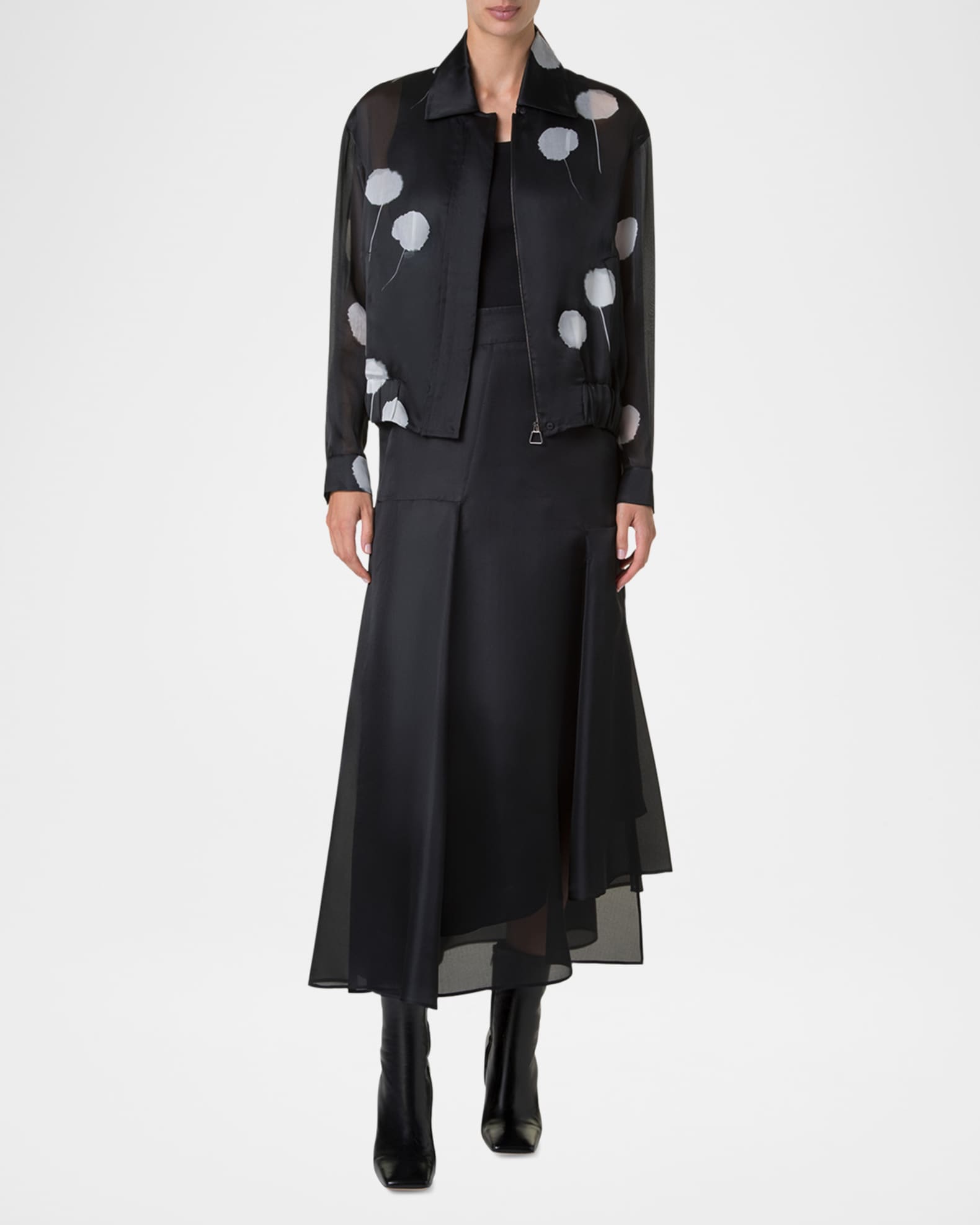 Wanda Windflower-Print Silk Crepe Blouson Jacket 1