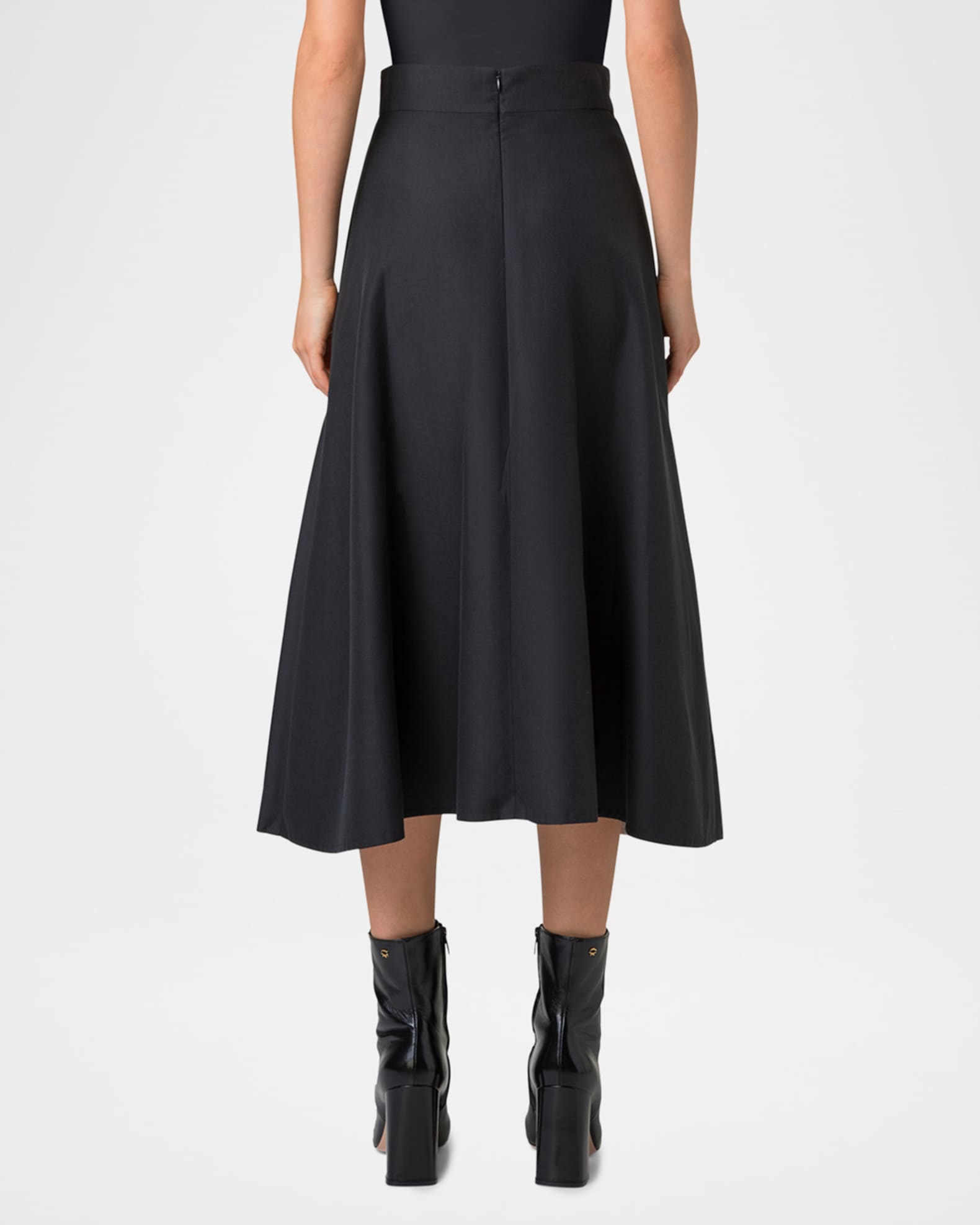 Akris Windflower Print Cotton Silk Blend Midi Skirt in Black Ecru at Nordstrom Size 6