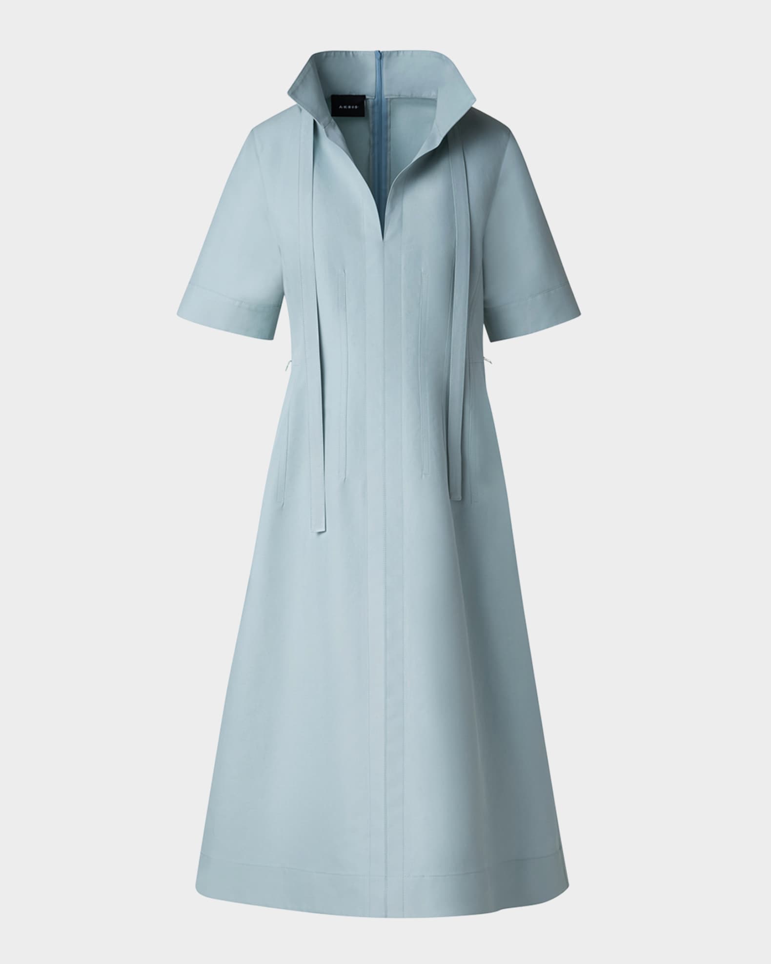 Collared Short-Sleeve Cotton Poplin A-Line Midi Shirtdress 0