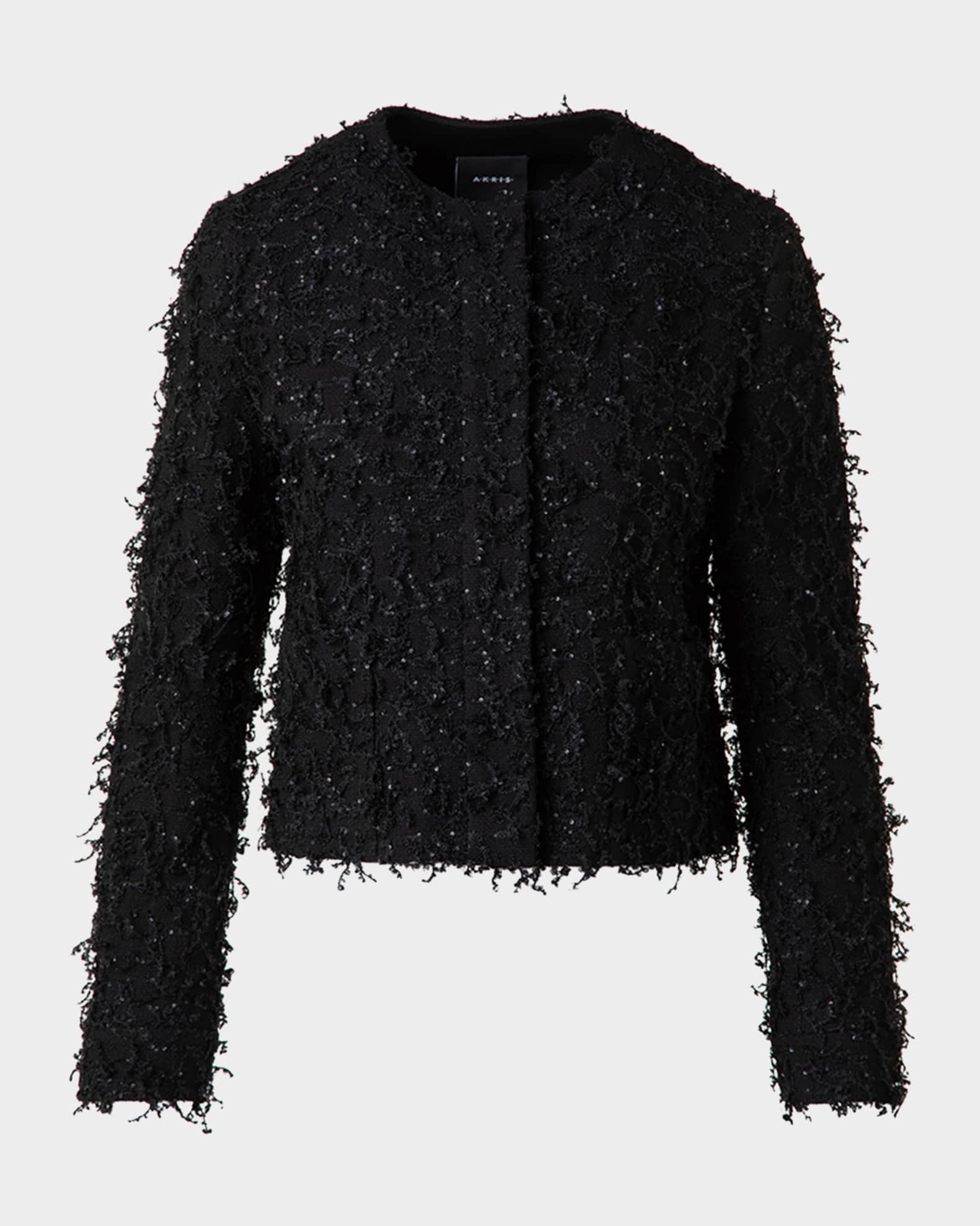Bea Micro Sequin Fringed Boucle Shirt Jacket 0
