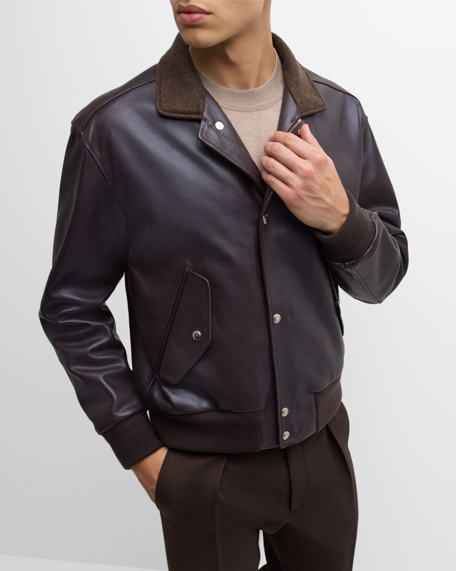 Loro Piana Men's Johnie Calfskin Bomber Jacket | Neiman Marcus