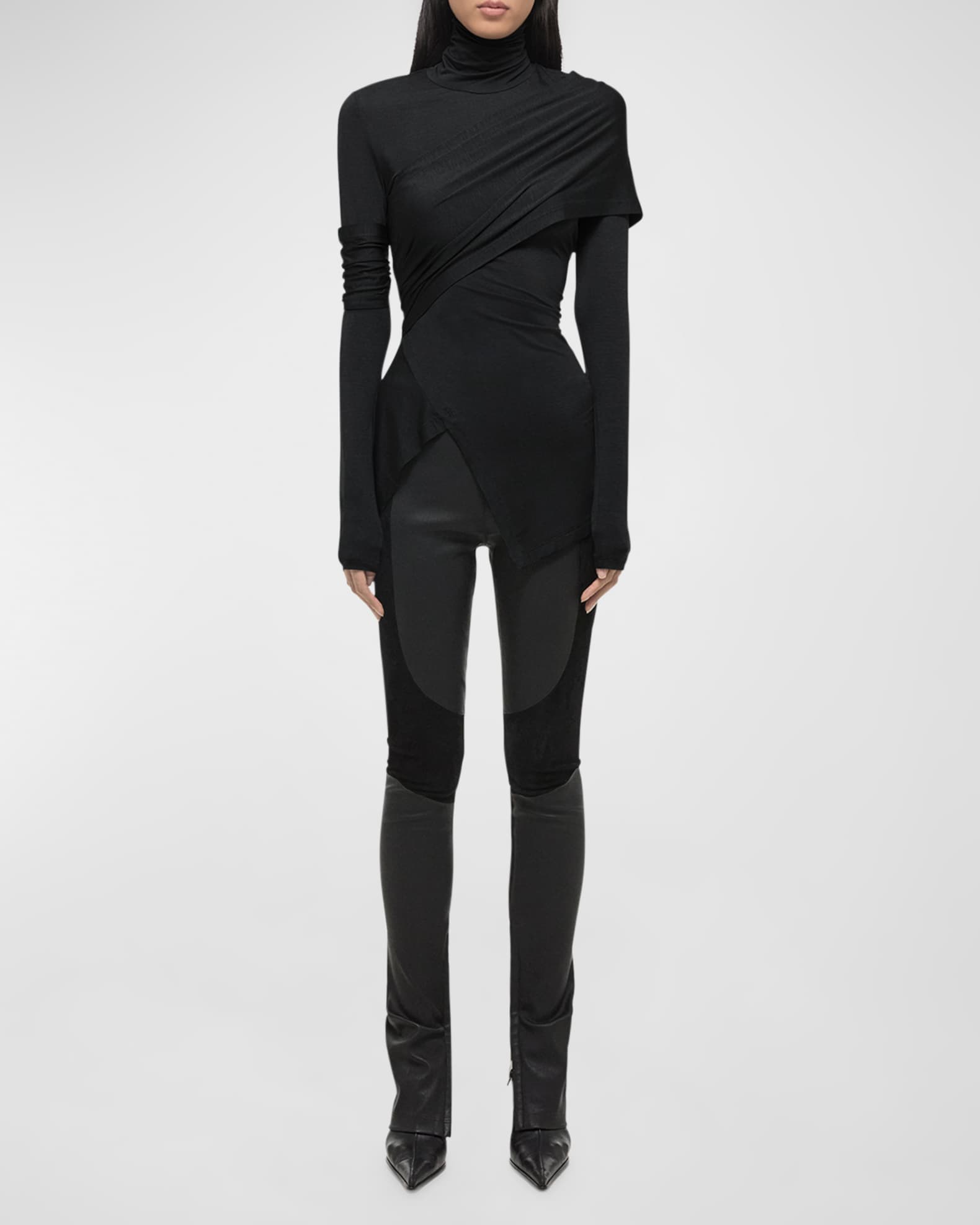 Draped Knit Turtleneck Top 1