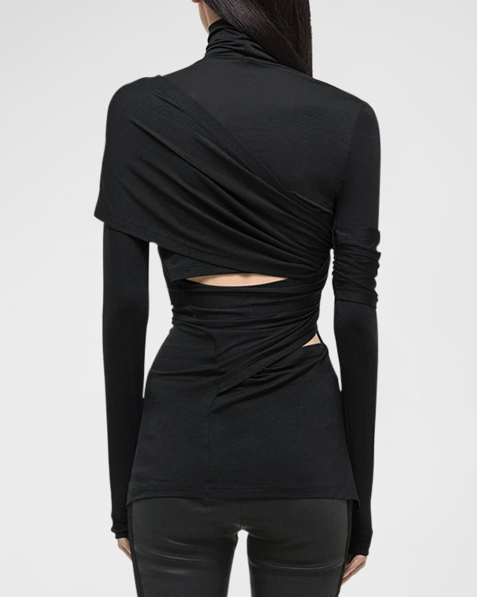 Helmut Lang Draped Knit Turtleneck Top | Neiman Marcus