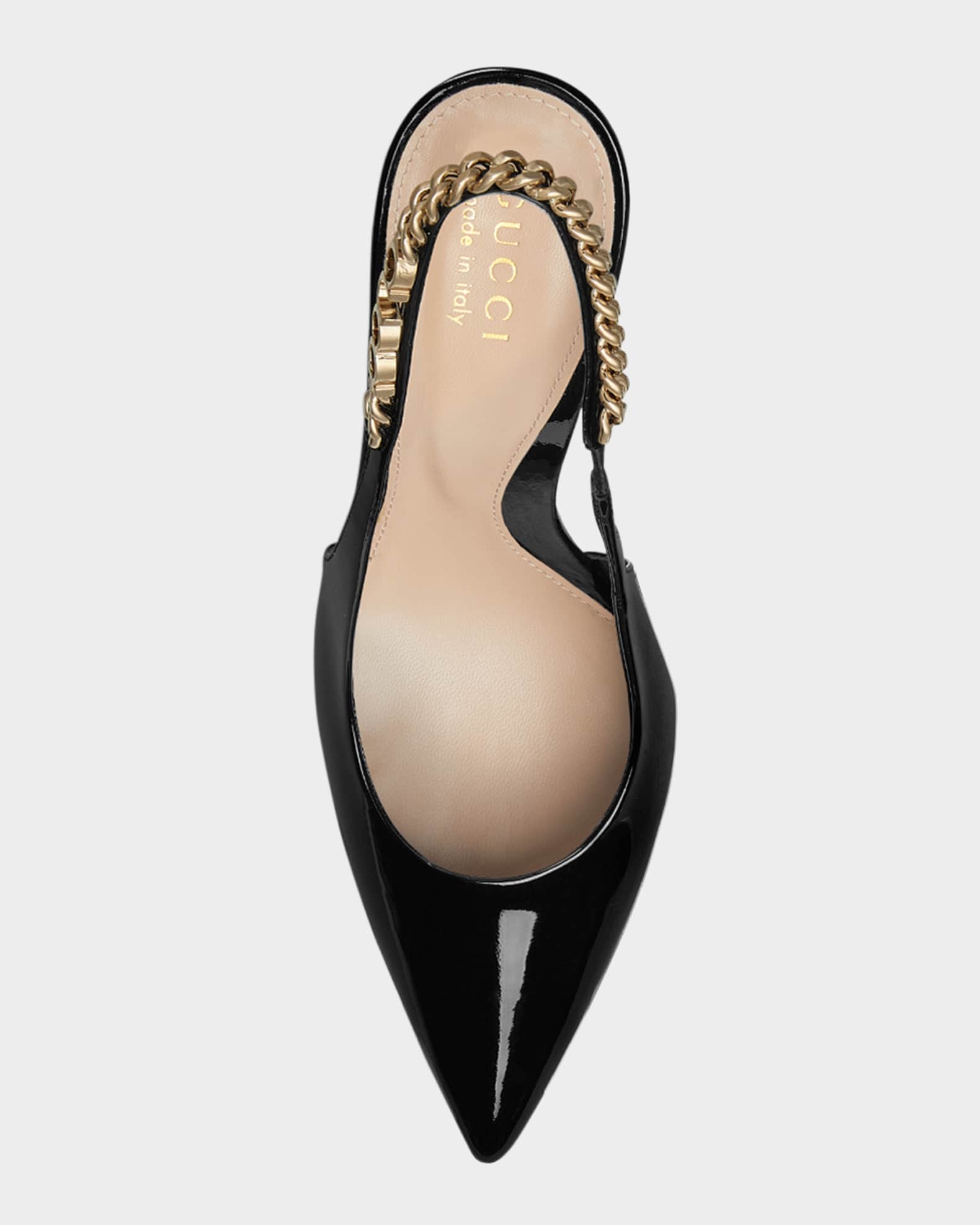 Gucci Signoria Patent Chain Slingback Pumps | Neiman Marcus