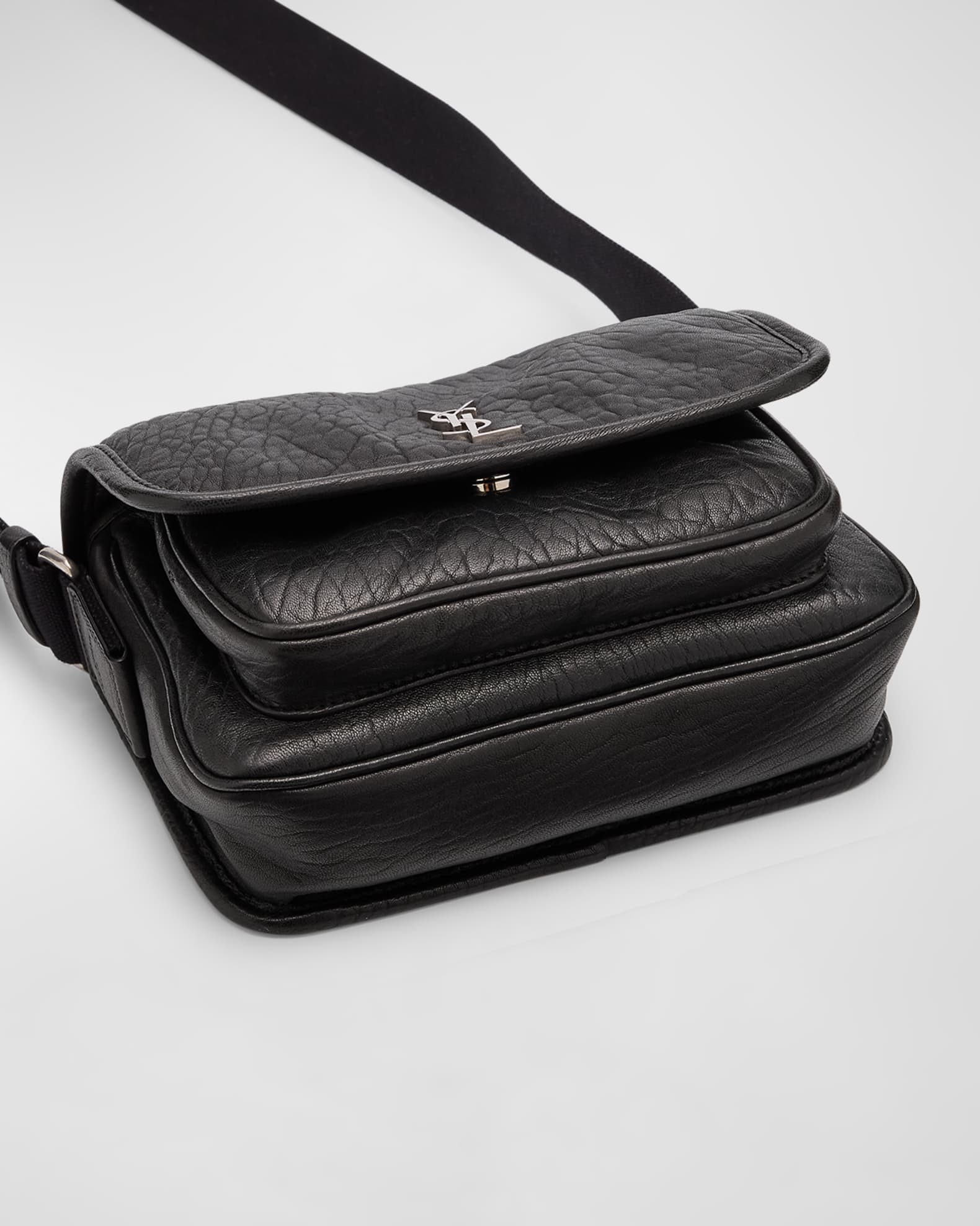 Saint Laurent Men s Niki Small Messenger Bag in Grained Lambskin Neiman Marcus