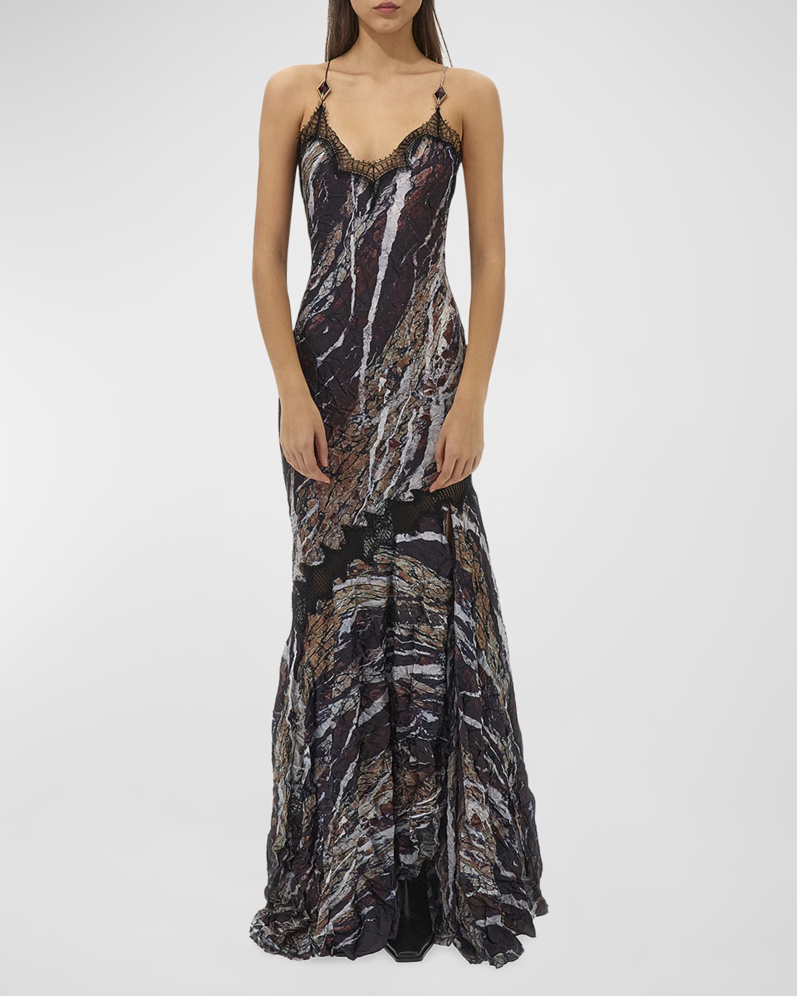 Marble Print Backless Trumpet Slip Dress
