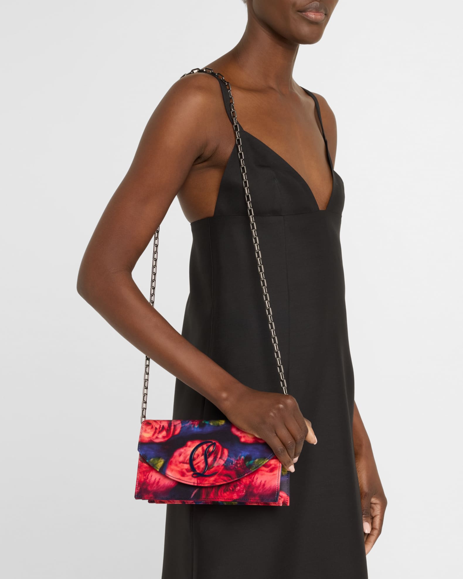 Loubi54 Rose-Print Satin Clutch Bag 1