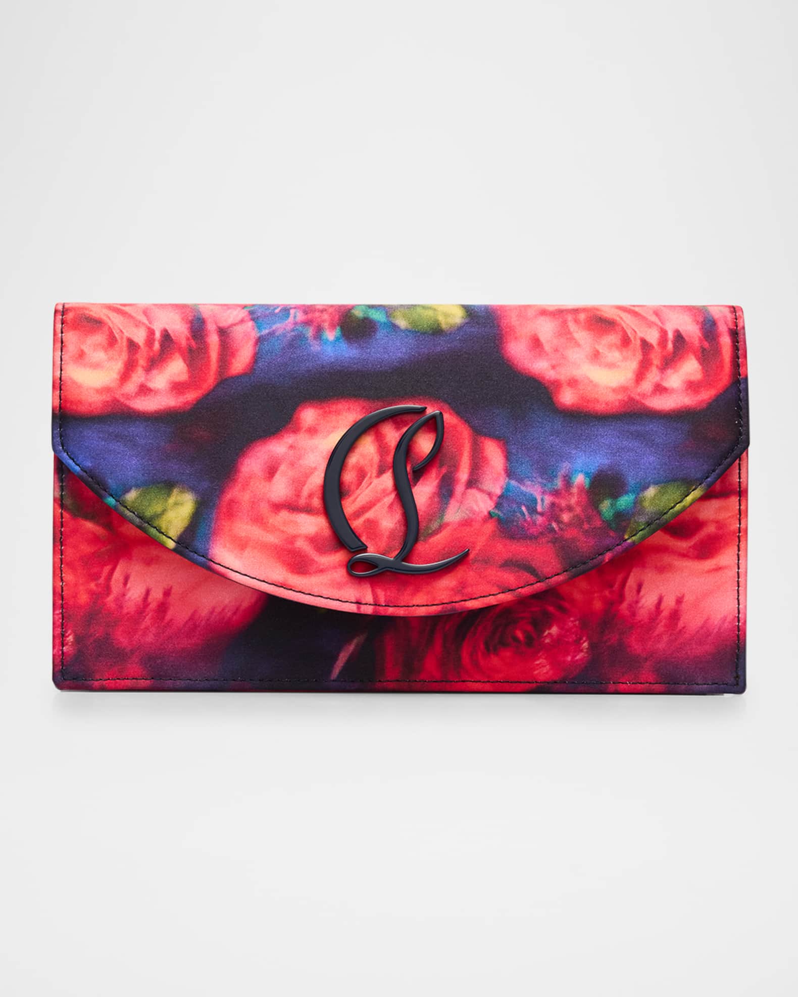 Loubi54 Rose-Print Satin Clutch Bag 0
