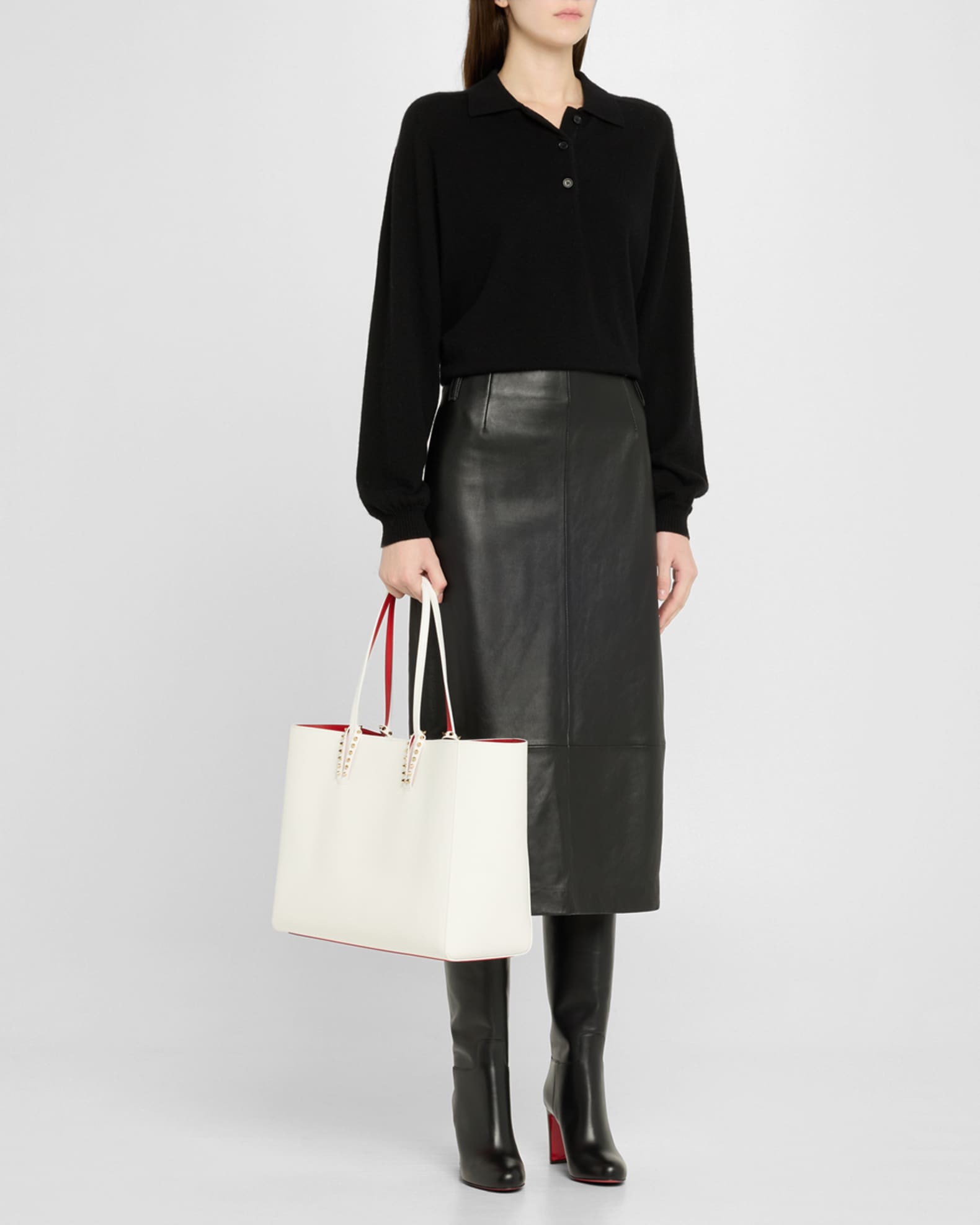 トートバッグ CHRISTIAN LOUBOUTIN 'Cabata Large' shopping bag Cabata large - Tote bag - Calf leather and spikes - Black